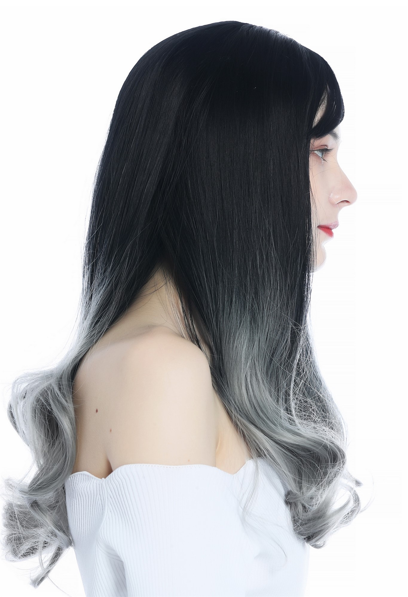 Women's Wig lady long sleek smooth but wavy tips ombre dark brown to grey 1574, view 3, WIG ME UP: Your Perücken Online Shop Quality Wigs, Ladies, Dark brown with gray tips, wavy, long
