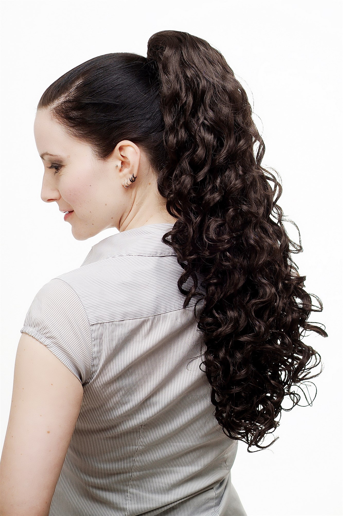 hochwertiges Voluminös wallendes Haarteil lockig und sehr lang Zopf Dunkelbraun Braun N310-4, Ansicht 2, WIG ME UP: Ihr Perücken Online Shop lockiges Zopf-Haarteil Dunkelbraun 60 cm lang