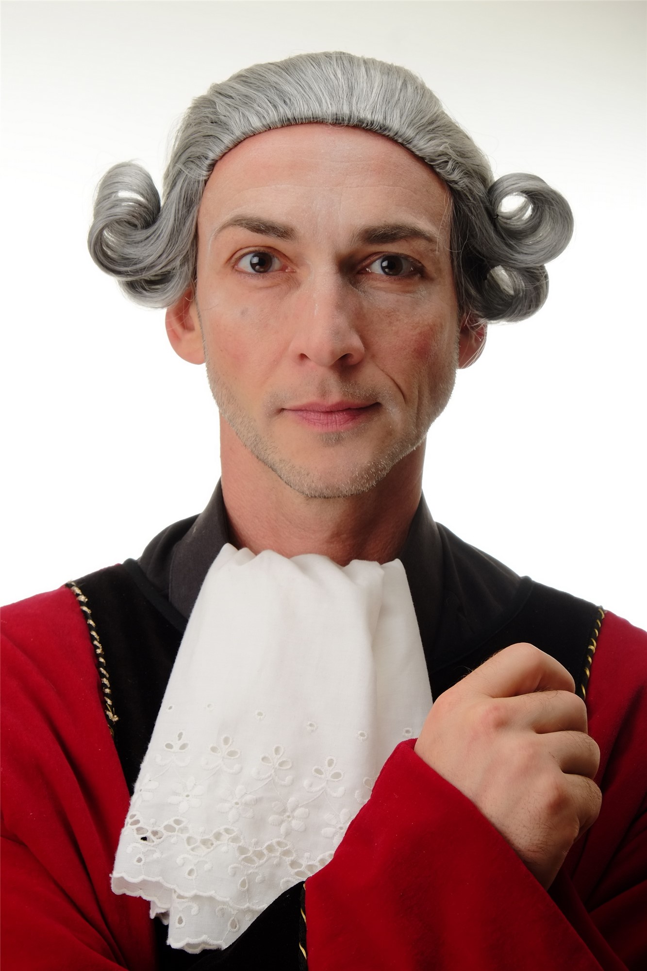 hochwertige Qualitätsperücken, Perücke Barock Edelmann Lord dunkelgrau F2588-44, Ansicht 2, WIG ME UP: Ihr Perücken Online Shop wellige Tressen-Perücke Dunkelbraun-Grau-Mix kurze Haare für Herren