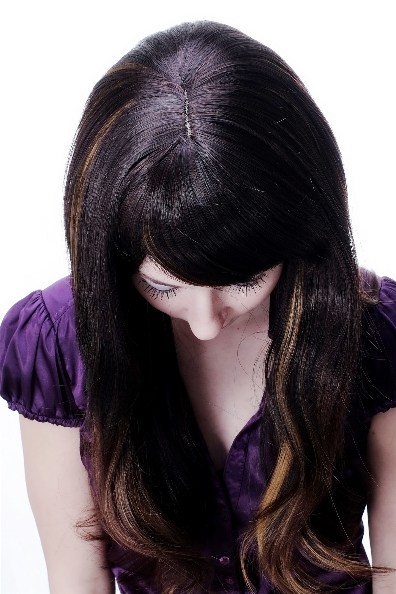 hochwertige Qualitätsperücken, Damen Perücke gesträhntes braun 9213-2T33-27, Ansicht 5, WIG ME UP: Ihr Perücken Online Shop glatte Tressen-Perücke mit Kopfhaut-Imitat Schwarzbraun Mahagonibraun Erdbeerblond lange Haare für Damen