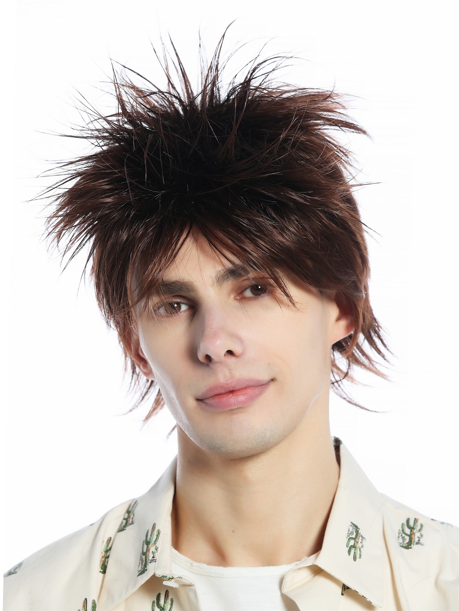 hochwertige Qualitätsperücken, Perücke kurz toupiert wilde Strähnen 80s retro Kastanie Braun Mix M-261-6T30, Ansicht 2, WIG ME UP: Ihr Perücken Online Shop glatte Tressen-Perücke Kastaniebraun mit Kupfersträhnen kurze Haare für Unisex