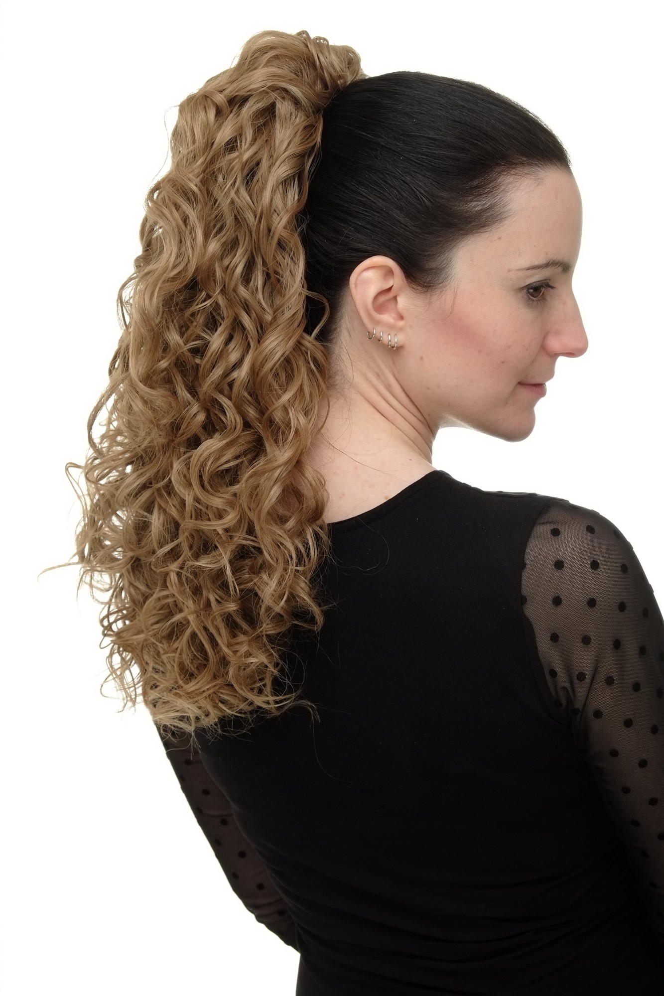 Hairpiece Ponytail with 2 combs/clips & elastic draw string long full curls voluminous honey blond, view 5, WIG ME UP: Your Perücken Online Shop Ponytails, honey blonde, curled, shoulder-length