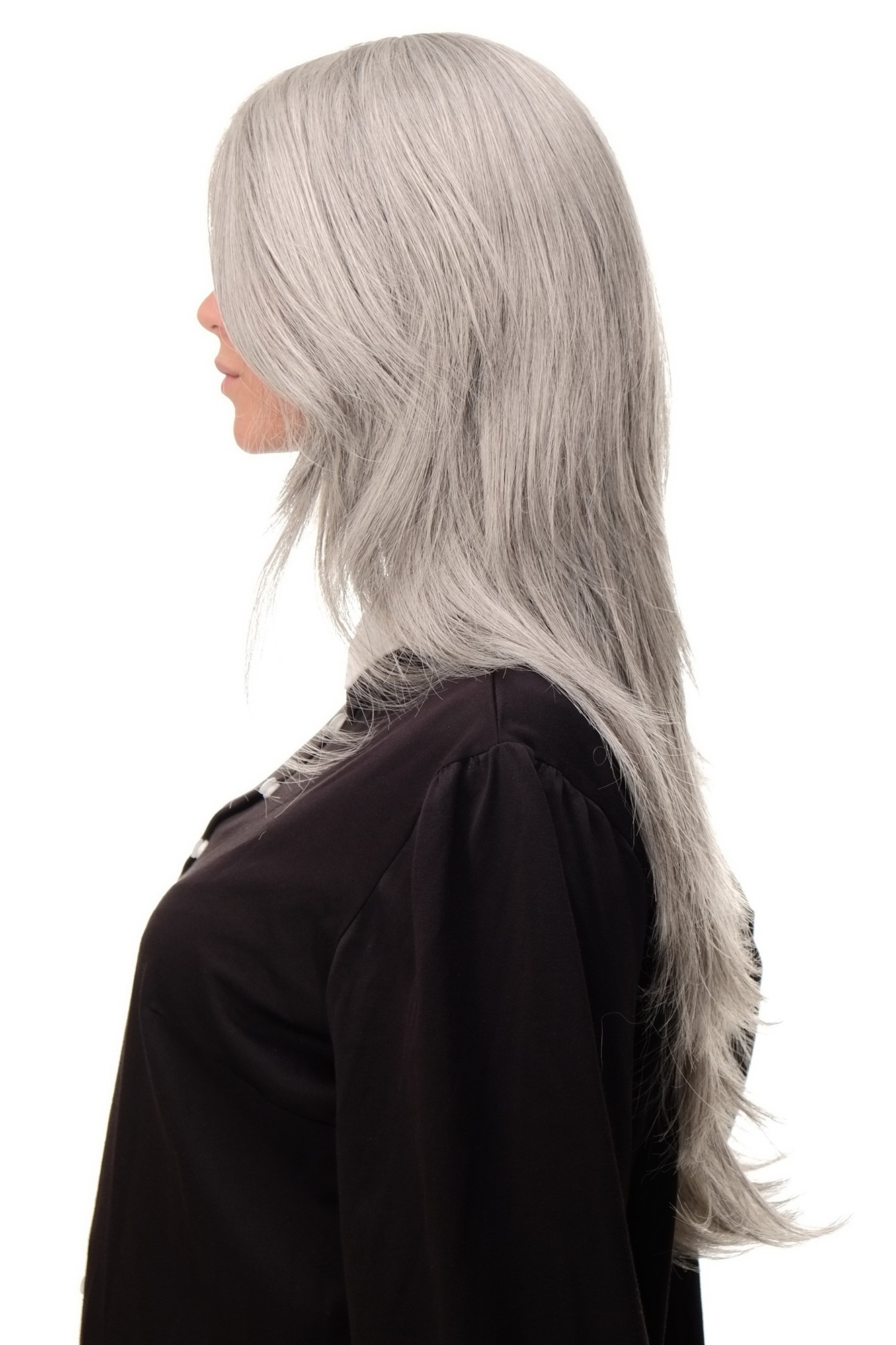 Lady wig medium length long fringe worn to side straight layered light gray 3110, view 3, WIG ME UP: Your Perücken Online Shop Quality Wigs, Ladies, Grey, straight, very long