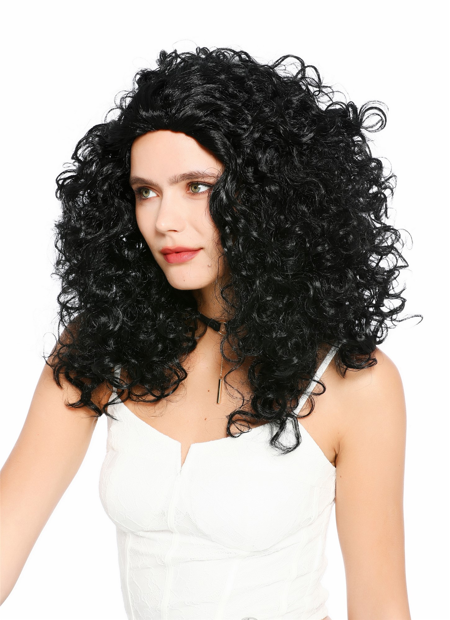 lockige Party-Perücke Tiefschwarz 55 cm lange Perücke für Damen