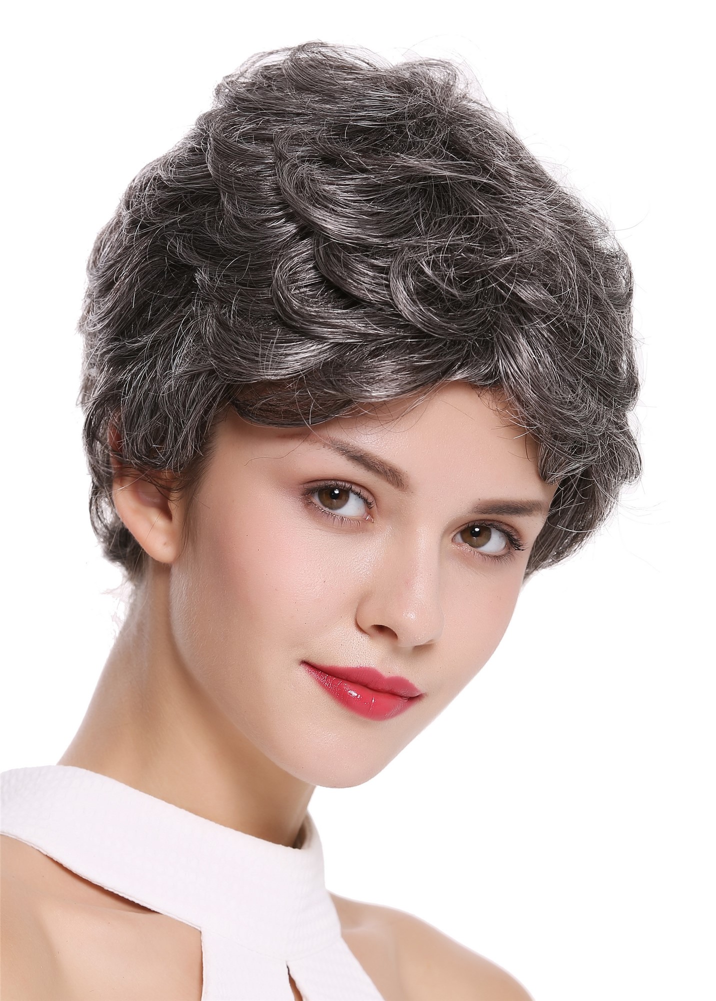 wellige Tressen-Perücke Dunkelbraun-Grau kurze Haare für Unisex