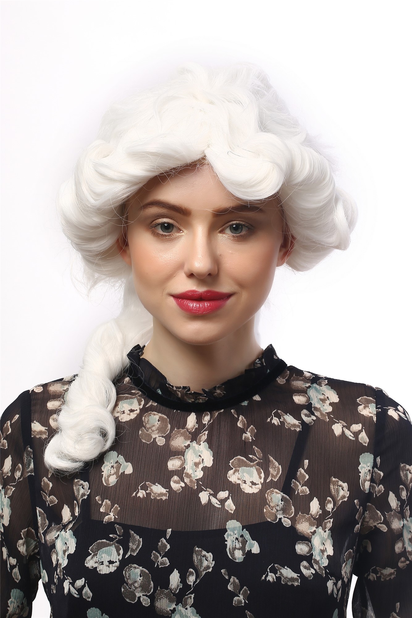 Lady Party Wig historic Baroque Renaissance Victorian romantic look curly coiling ponytail white, view 3, WIG ME UP: Your Perücken Online Shop Party Wig, Unisex, White, curled, long