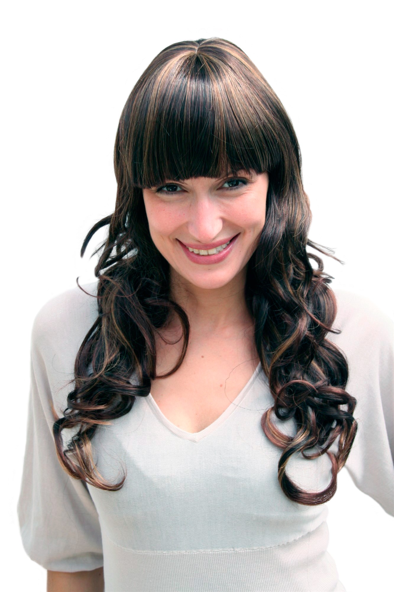 hochwertige Qualitätsperücken, Perücke Braun-Mix lang lockig 9328-2T33-27, Vorderansicht, WIG ME UP: Ihr Perücken Online Shop lockige Tressen-Perücke mit Kopfhaut-Imitat Schwarzbraun Mahagonibraun Erdbeerblond lange Haare für Damen