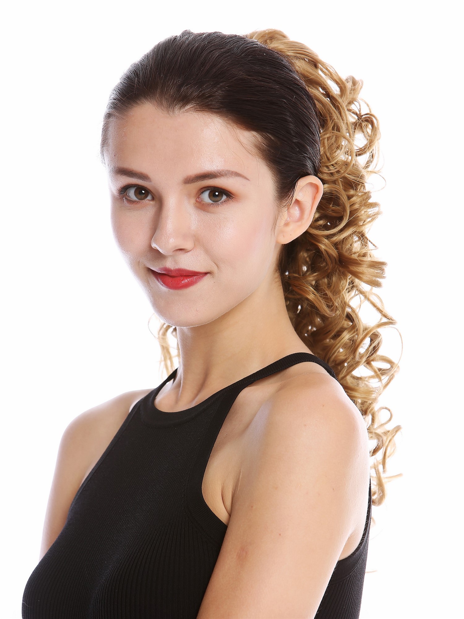 hochwertiger Zopf Pferdeschwanz Locken Lang Honigblond MKB-6A-V-15, Ansicht 5, WIG ME UP: Ihr Perücken Online Shop lockiges Zopf-Haarteil Honigblond 45 cm lang