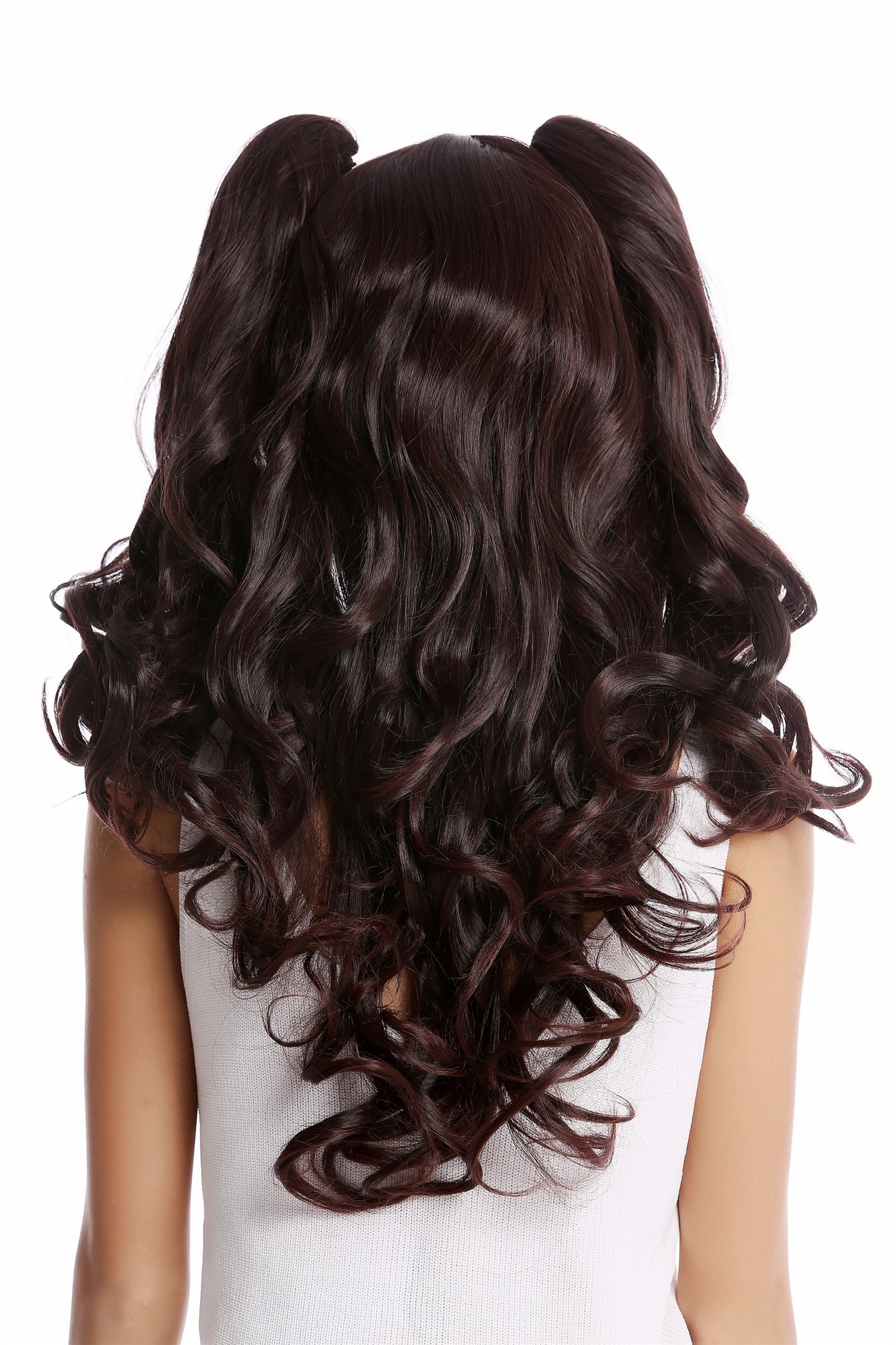 hochwertige Qualitätsperücken, Perücke Cosplay 2 Zöpfe Braun Mix YZF-4379-2T33, Ansicht 3, WIG ME UP: Ihr Perücken Online Shop wellige Tressen-Perücke Braun lange Haare für Damen