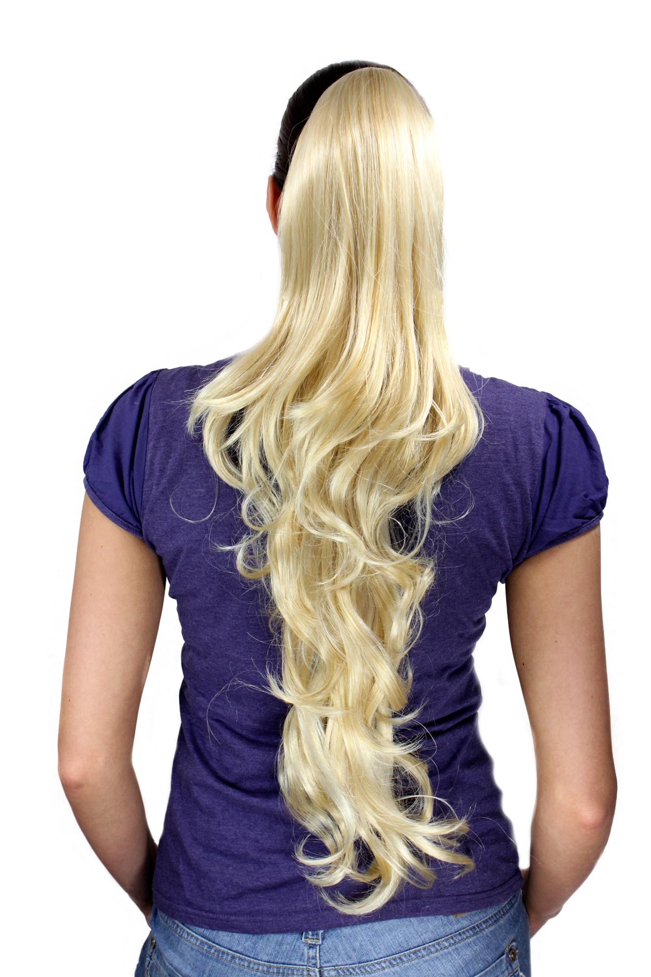 Ponytail Extension bright blonde blond very long slightly wavy T117, front view, WIG ME UP: Your Perücken Online Shop Ponytails, light blonde, wavy, long