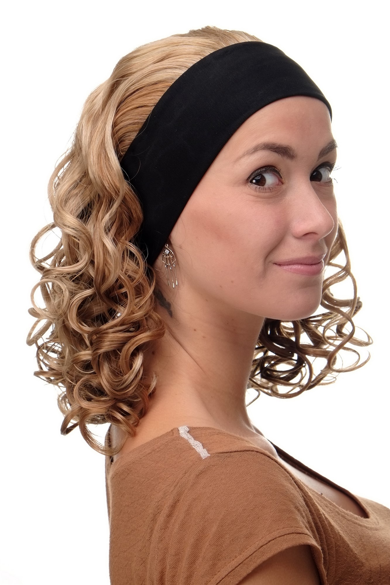 hochwertige Qualitätsperücken, Perücke Stirnband Blond-Mix Locken Schulterlang BRO-704-G15, Ansicht 3, WIG ME UP: Ihr Perücken Online Shop lockige Tressen-Perücke mit Stirnband Blond-Mix schulterlange Haare für Damen