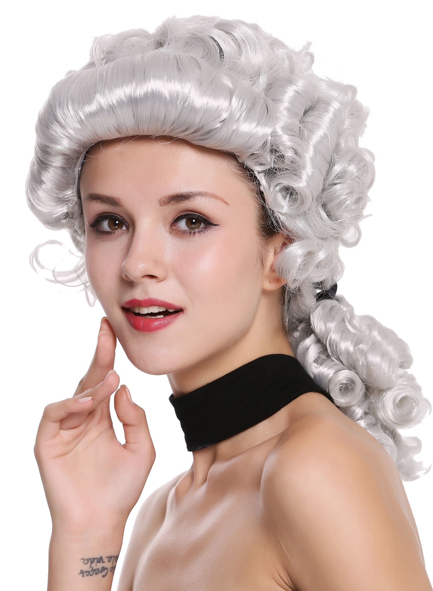 Man Lady Wig Baroque aristocrat lord curls long ponytail silver grey 910219, view 4, WIG ME UP: Your Perücken Online Shop Party Wig, Men, Grey, curled, shoulder-length