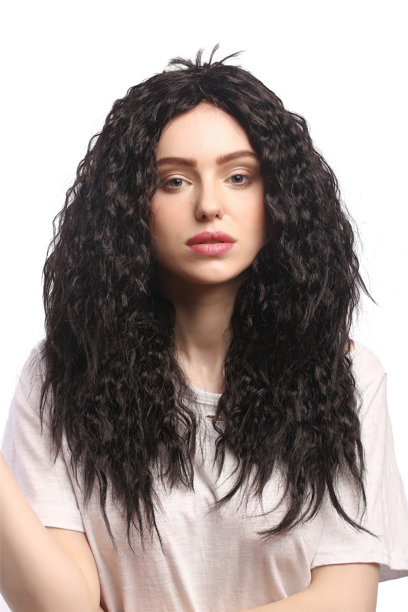 günstige Party Perücke, Perücke Karneval Wilde Braun Mähne 91129-ZA1, Vorderansicht, WIG ME UP: Ihr Perücken Online Shop wellige Party Perücke Braun lange Haare für Damen
