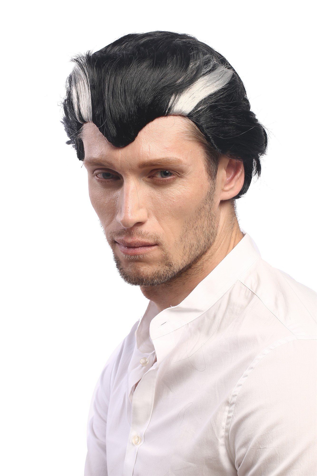 XH-820-ZA103-ZA68A Men Party Wig Halloween short black & grey streaked Vampire Count Dracula, view 2, WIG ME UP: Your Perücken Online Shop Party Wig, Men, Black, straight, short