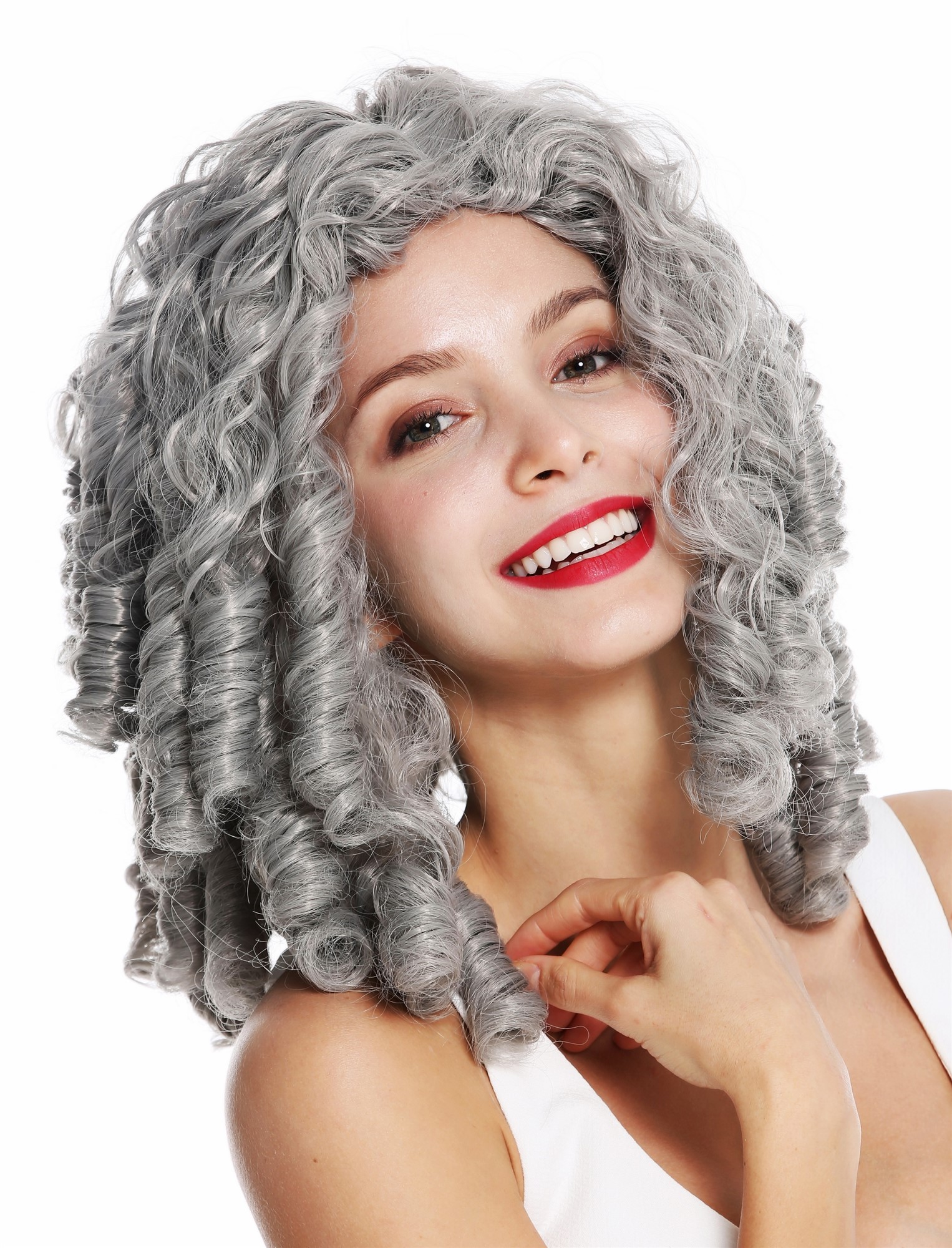 Lady wig Halloween Baroque Gothic Lolita ringlets curls long grey gray 91056, view 3, WIG ME UP: Your Perücken Online Shop Party Wig, Ladies, matte gray, curled, long