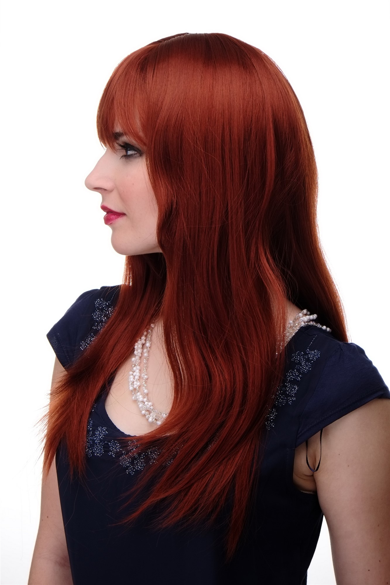 Lady women wig medium long straight sleek fringe bangs dark copper red 3280, view 2, WIG ME UP: Your Perücken Online Shop Quality Wigs, Ladies, copper, straight, long