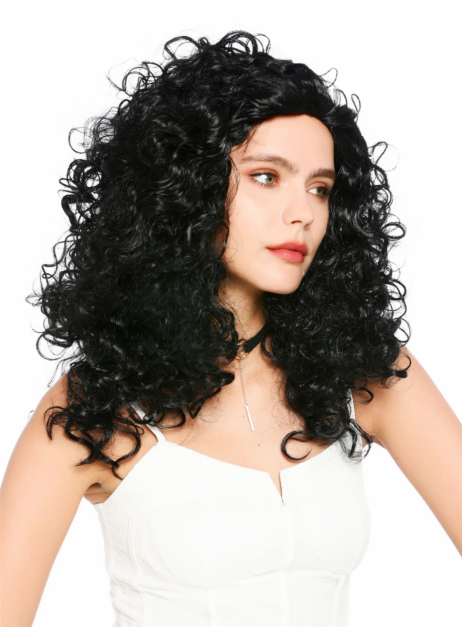 lockige Party-Perücke Tiefschwarz 55 cm lange Perücke für Damen