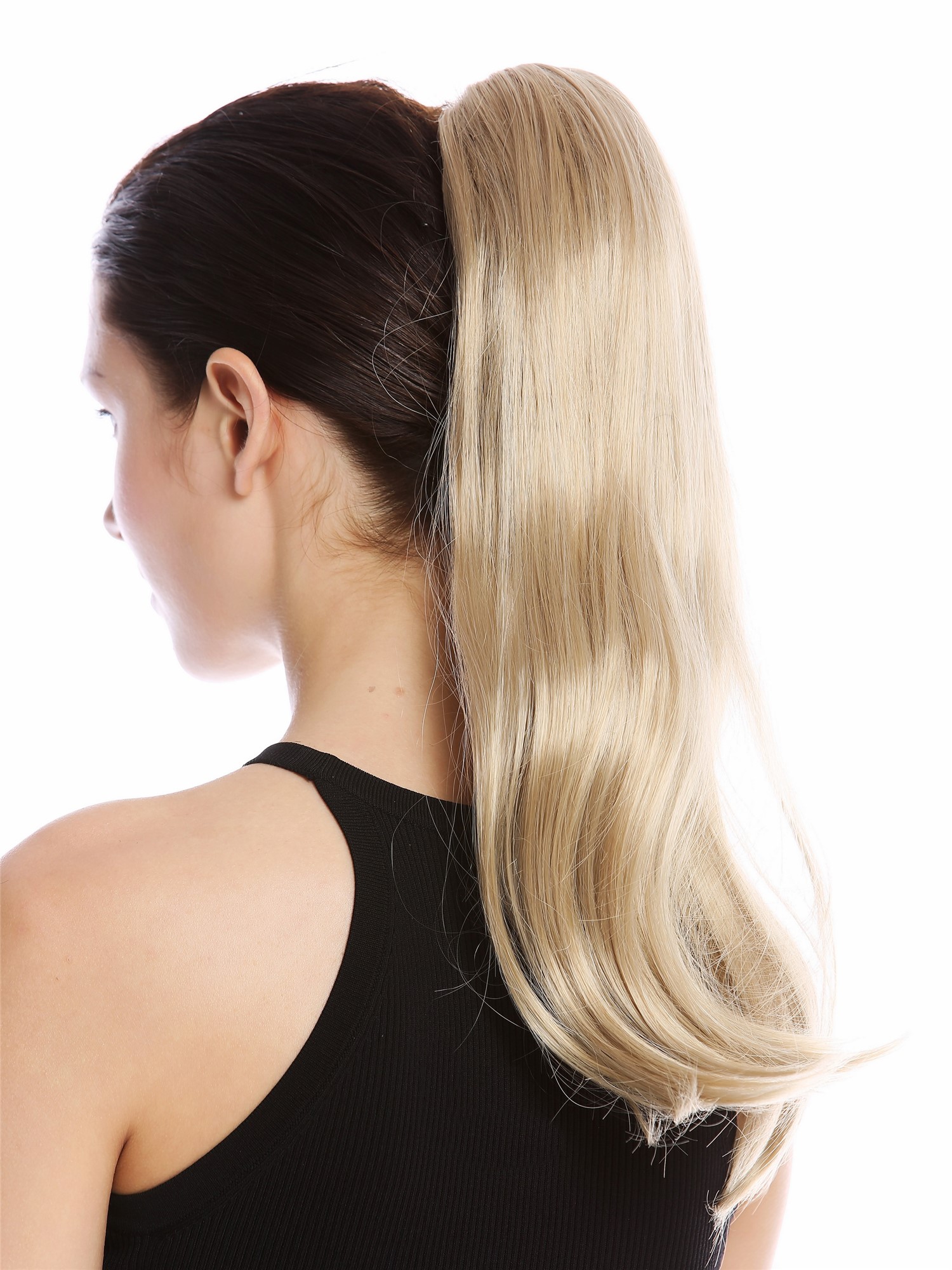 hochwertiger Zopf Pferdeschwanz lang glatt Aschblond TZB-26A-V-24, Vorderansicht, WIG ME UP: Ihr Perücken Online Shop glattes Zopf-Haarteil Aschblond 45 cm lang