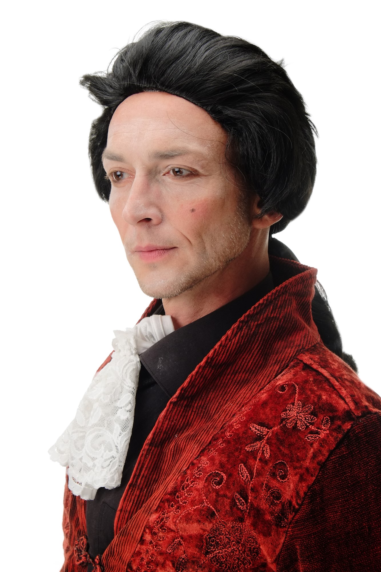 günstige Party Perücke, Herren Perücke Barock Edelmann Zopf schwarz 4287-P103, Vorderansicht, WIG ME UP: Ihr Perücken Online Shop wellige Party Perücke Schwarz schulterlange Haare für Herren