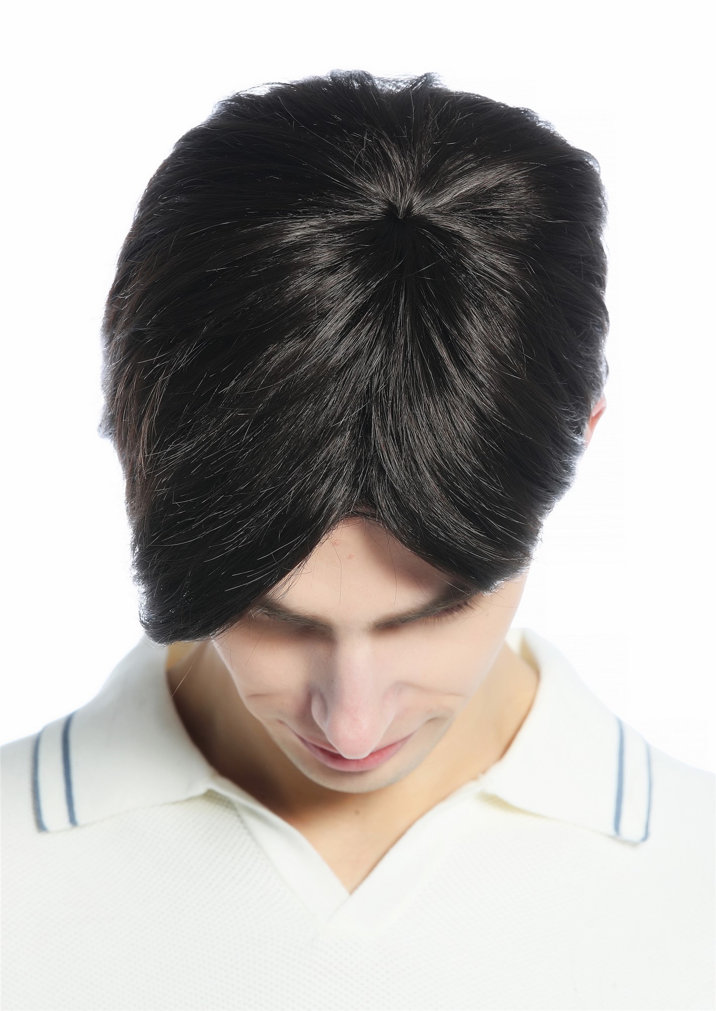 hochwertige Qualitätsperücken, Perücke Herren kurz glatt gescheitelt Scheitel Braun M230-6, Ansicht 4, WIG ME UP: Ihr Perücken Online Shop glatte Tressen-Perücke Mittelbraun kurze Haare für Herren