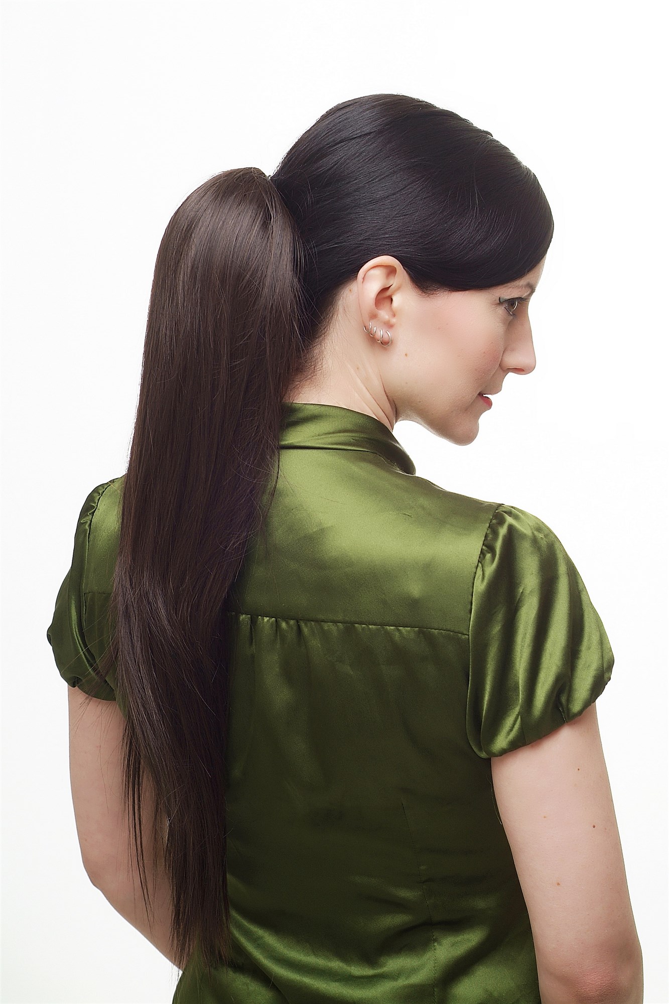 Hairpiece Ponytail with Mini Claw Clamp/Clip and Drawstring long full voluminous but straight brown, view 3, WIG ME UP: Your Perücken Online Shop Ponytails, Brown, straight, long