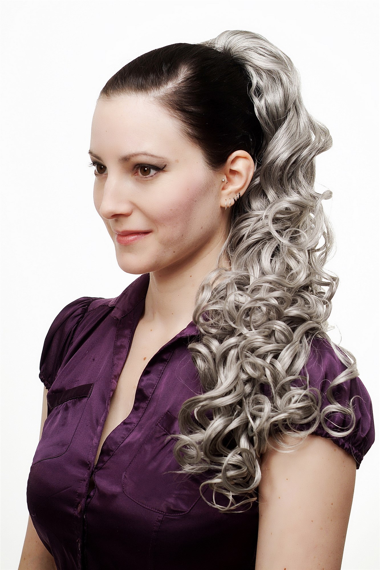 Ponytails, Grey, curled, long