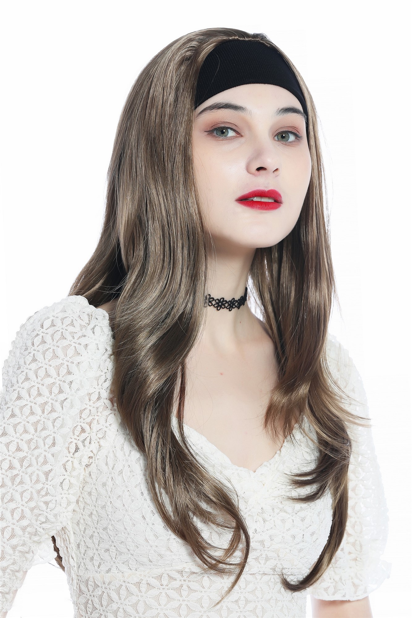 Lady wig half wig black headband cool retro long straight medium brown H9306, view 4, WIG ME UP: Your Perücken Online Shop Quality Wigs, Ladies, medium brown, straight, long