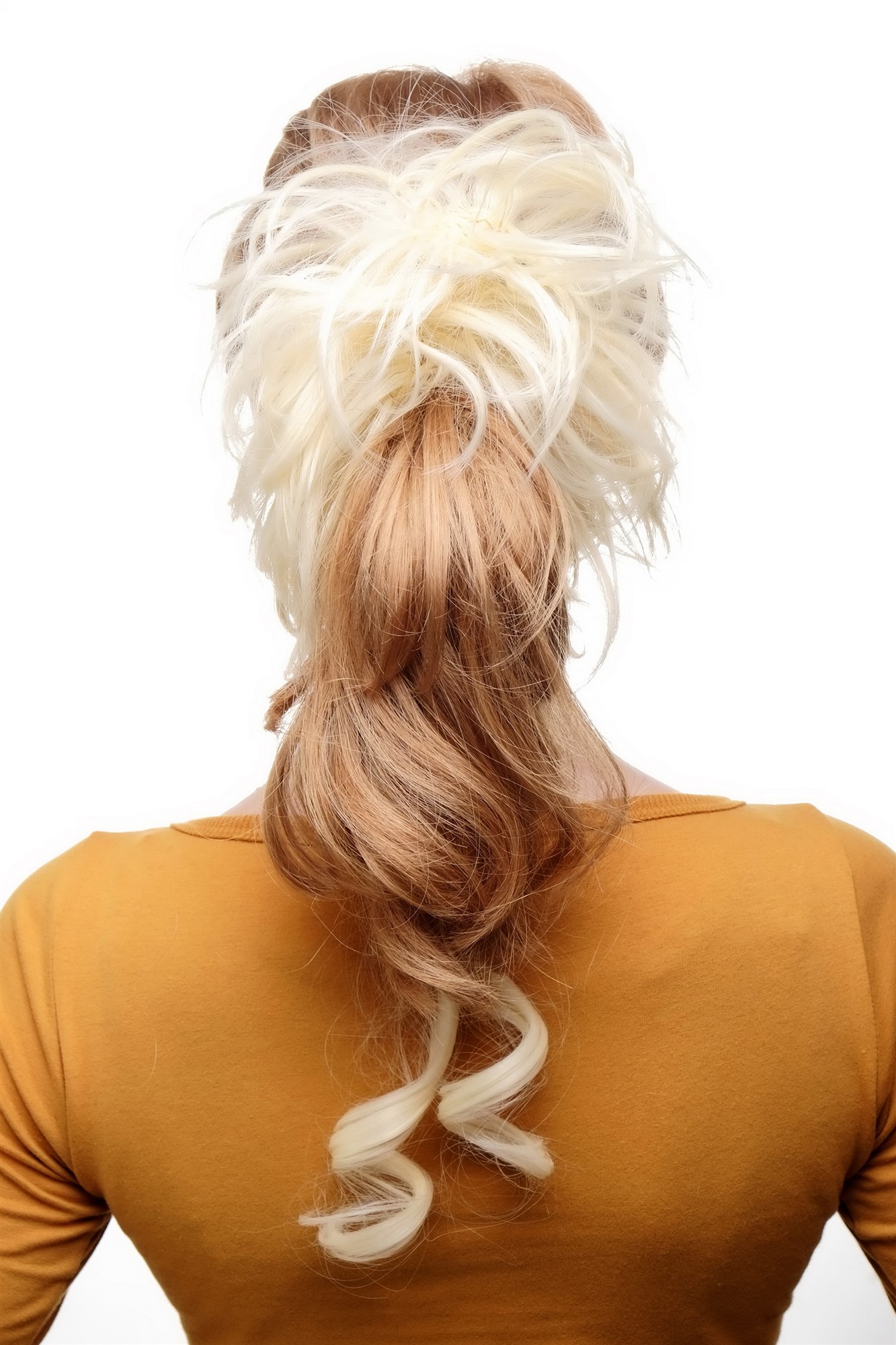 Hair Piece baroque voluminous wild curled scrunchy comb bright blond YZF-3072HT, front view, WIG ME UP: Your Perücken Online Shop Ponytails, light blonde, curled, shoulder-length