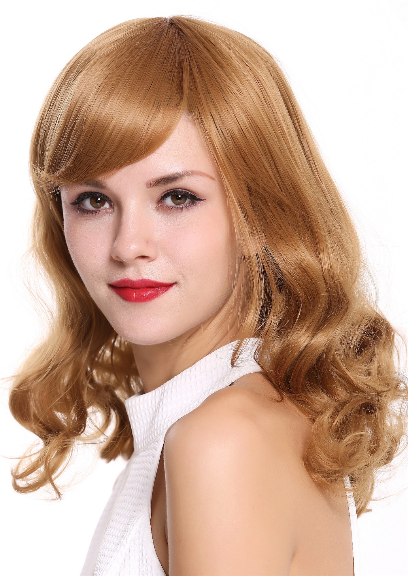 hochwertige Qualitätsperücken, Perücke Schulterlang Korkenzieherlocken Blond Erdbeerblond LHT-13-27, Ansicht 3, WIG ME UP: Ihr Perücken Online Shop lockige Tressen-Perücke mit Kopfhaut-Imitat Erdbeerblond schulterlange Haare für Damen