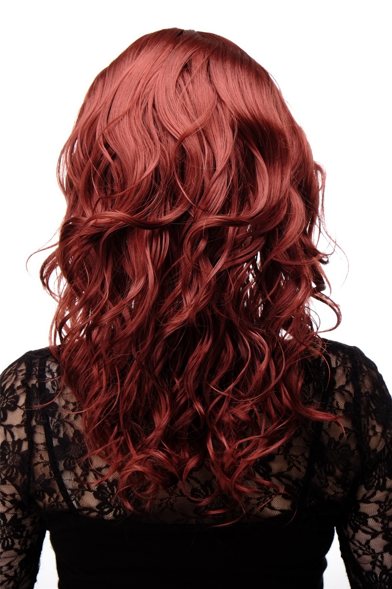 hochwertige Qualitätsperücken, Wellige halblange Damen Perücke Rot Dunkel-Kupferrot 5019-135, Ansicht 4, WIG ME UP: Ihr Perücken Online Shop wellige Tressen-Perücke mit Kopfhaut-Imitat Dunkel-Kupferrot lange Haare für Damen