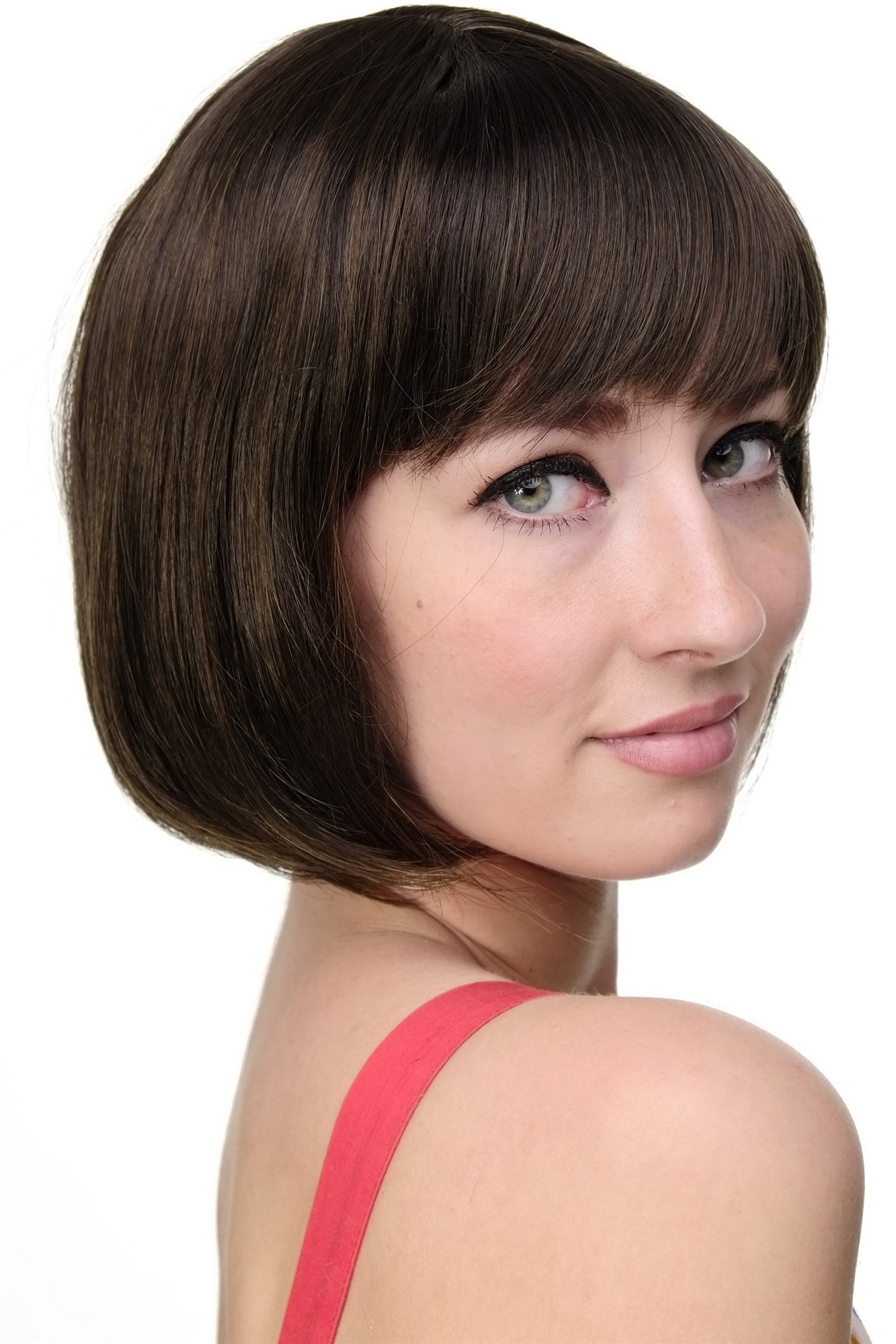 hochwertige Qualitätsperücken, Sexy Damen Bob Perücke glatte kurze Haare mit Pony Braun-Mix 703-4T8, Ansicht 5, WIG ME UP: Ihr Perücken Online Shop glatte Tressen-Perücke mit Kopfhaut-Imitat Dunkelbraun-Mittel-Aschbraun kurze Haare für Damen