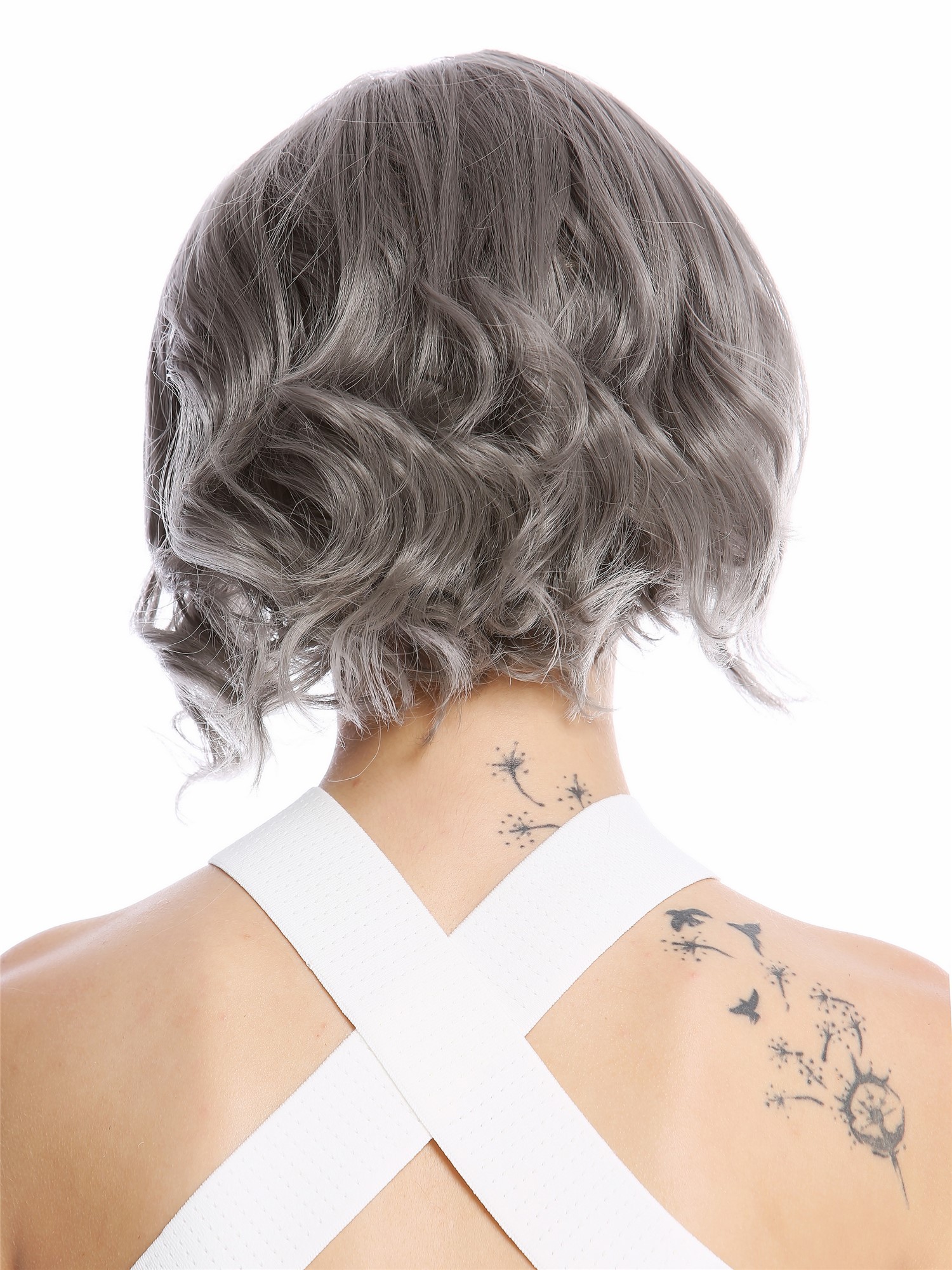 hochwertige Qualitätsperücken, Perücke kurz Longbob Mittelscheitel wellig grau YZF-4359-171, Ansicht 4, WIG ME UP: Ihr Perücken Online Shop wellige Tressen-Perücke mit Kopfhaut-Imitat Dunkelgrau kurze Haare für Damen