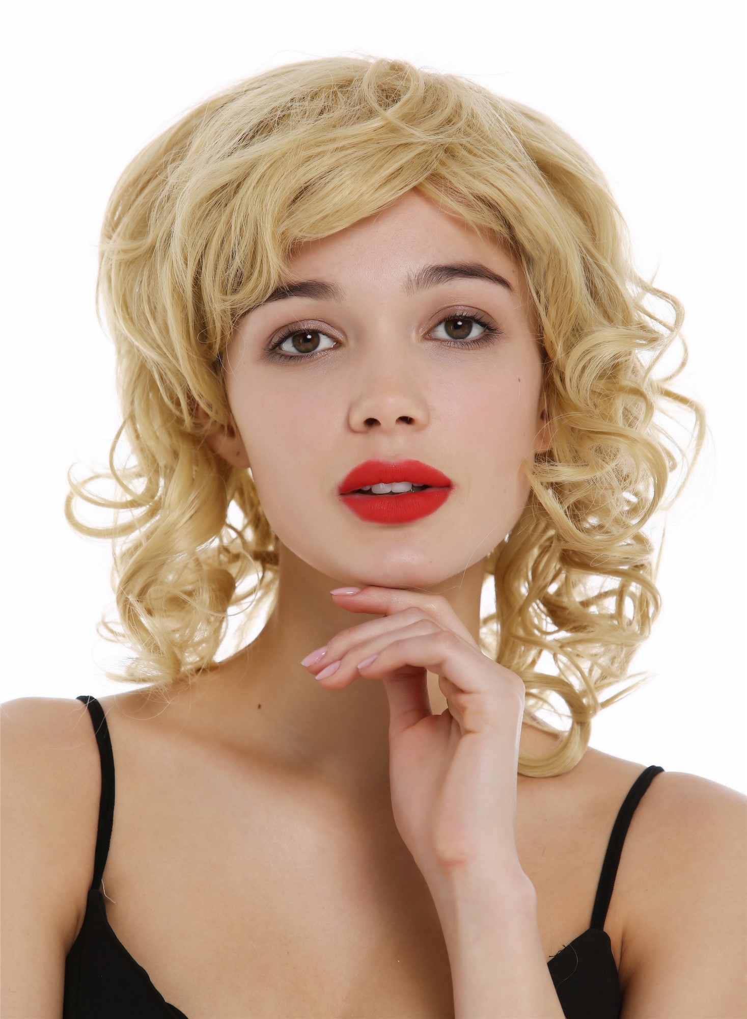hochwertige Qualitätsperücken, Perücke schulterlang Locken lockig Blond Goldblond ETW-7155AHT-86, Ansicht 4, WIG ME UP: Ihr Perücken Online Shop lockige Tressen-Perücke Karamelblond schulterlange Haare für Damen