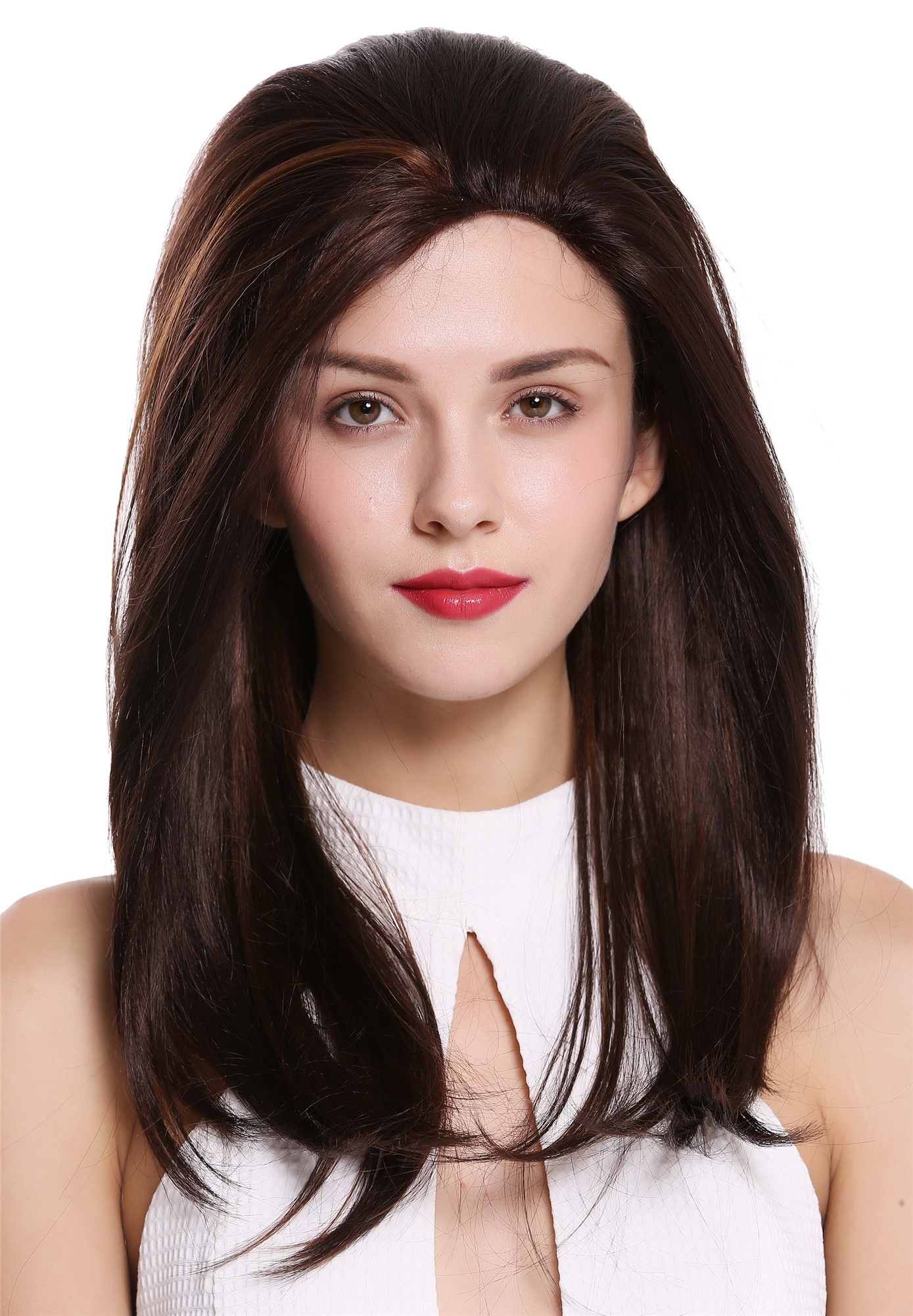 Lady wig lace front long sleek brown copper brown highlights RGF-6082-LF, front view, WIG ME UP: Your Perücken Online Shop Quality Wigs, Ladies, dark brown-copper brown mix, straight, long