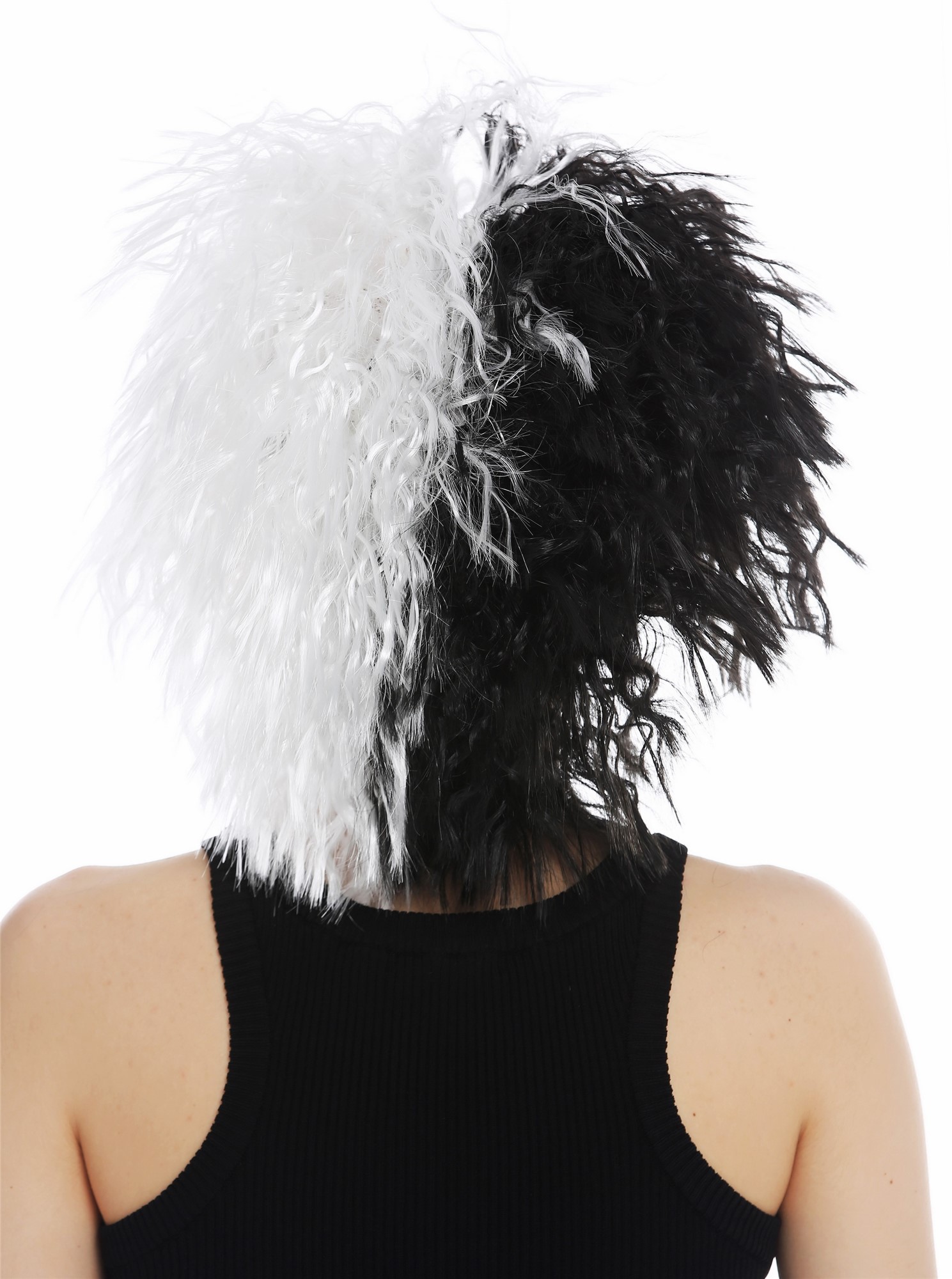 günstige Party Perücke, Perücke voluminös wild wellig Schwarz Weiß Hälften 30720-P103-68, Ansicht 6, WIG ME UP: Ihr Perücken Online Shop wellige Party Perücke Tiefschwarz-Weiß-Mix schulterlange Haare Unisex