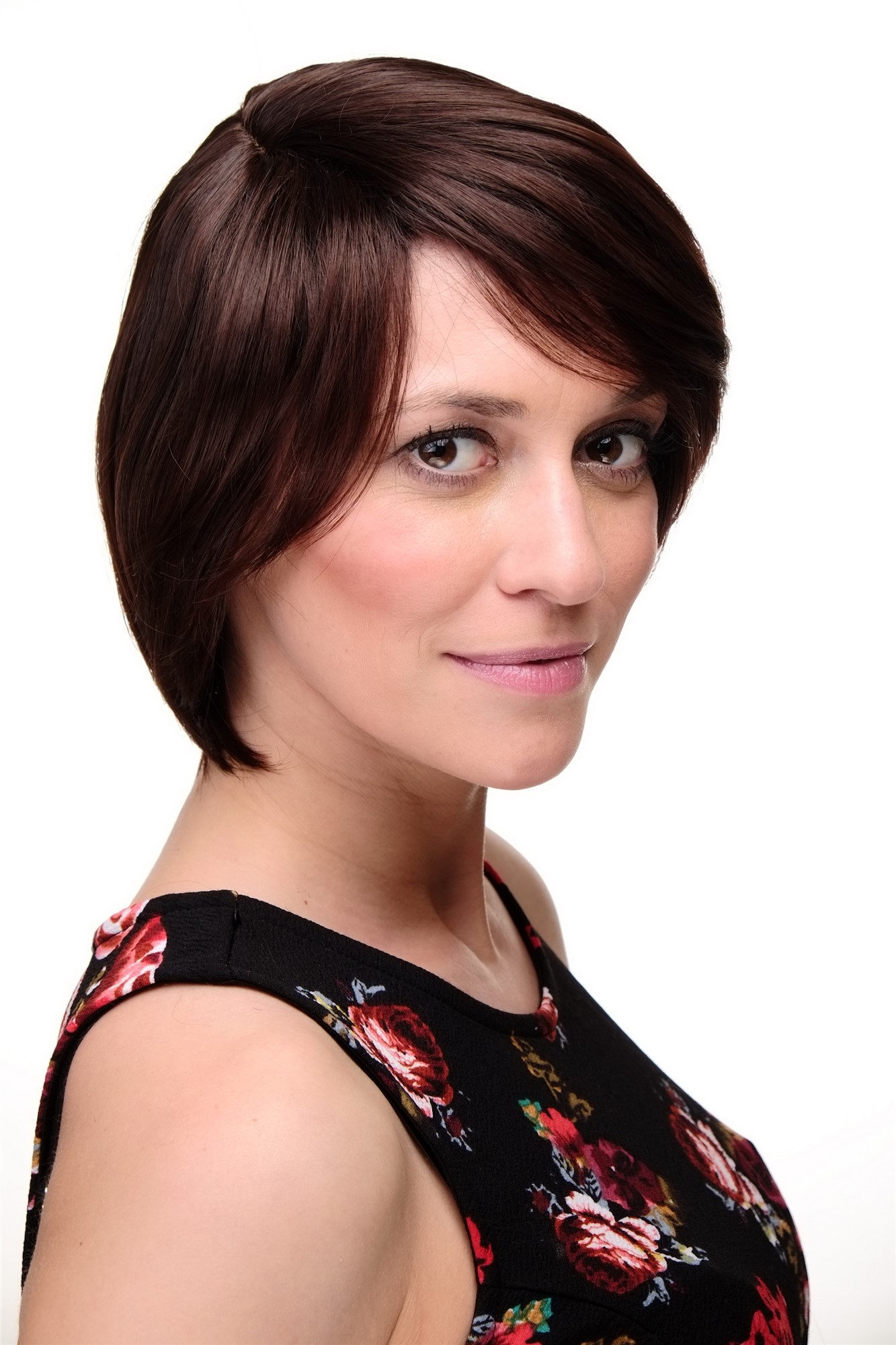 Lady women wig short long bob page long fringe parted to side mahogany mix 6082, view 3, WIG ME UP: Your Perücken Online Shop Quality Wigs, Ladies, black-brown-mahogany brown mix, straight, short