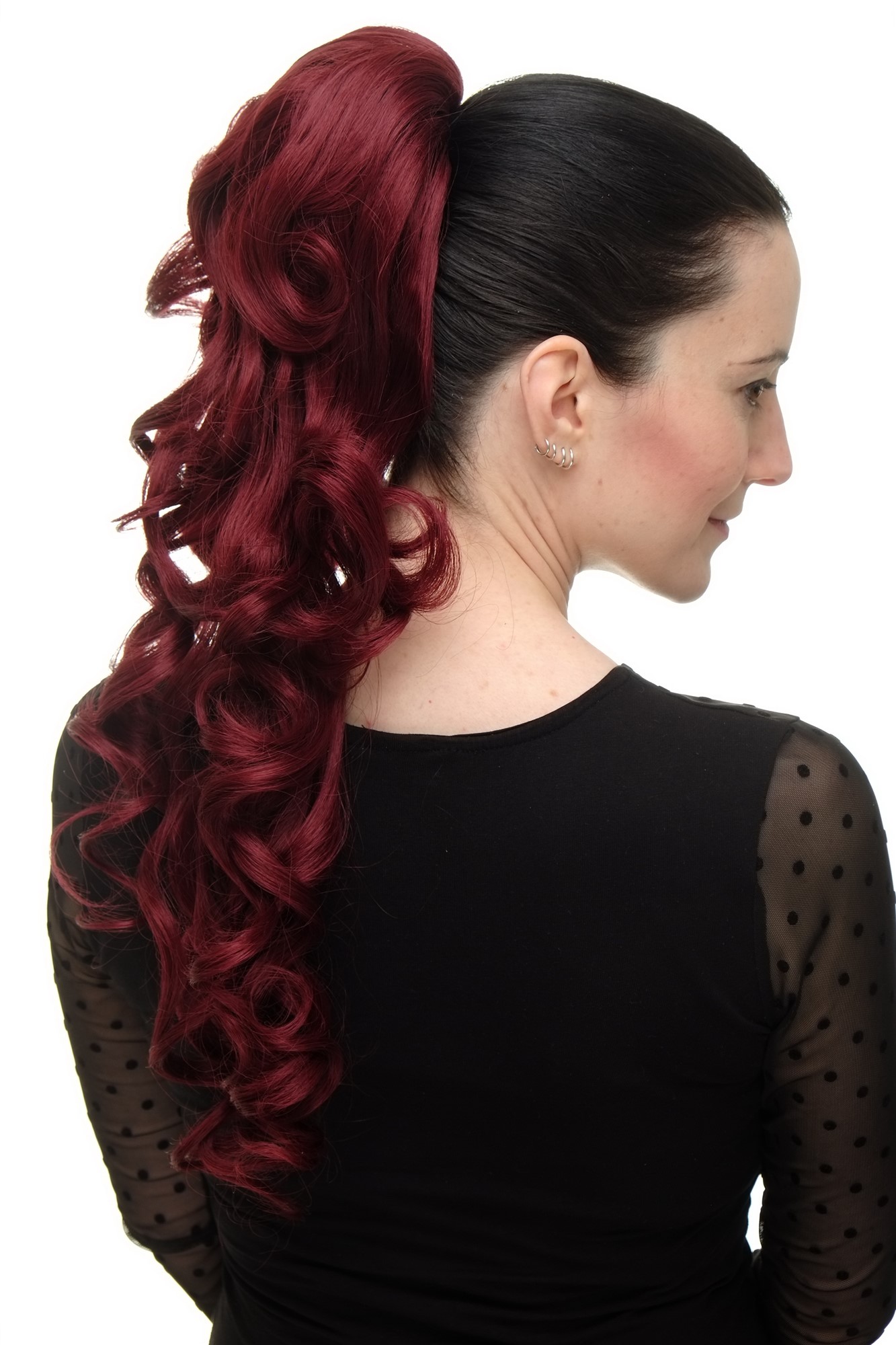 Hairpiece PONYTAIL with combs and elastic draw string curly voluminous long aubergine burgundy red, view 5, WIG ME UP: Your Perücken Online Shop Ponytails, garnet red, curled, long