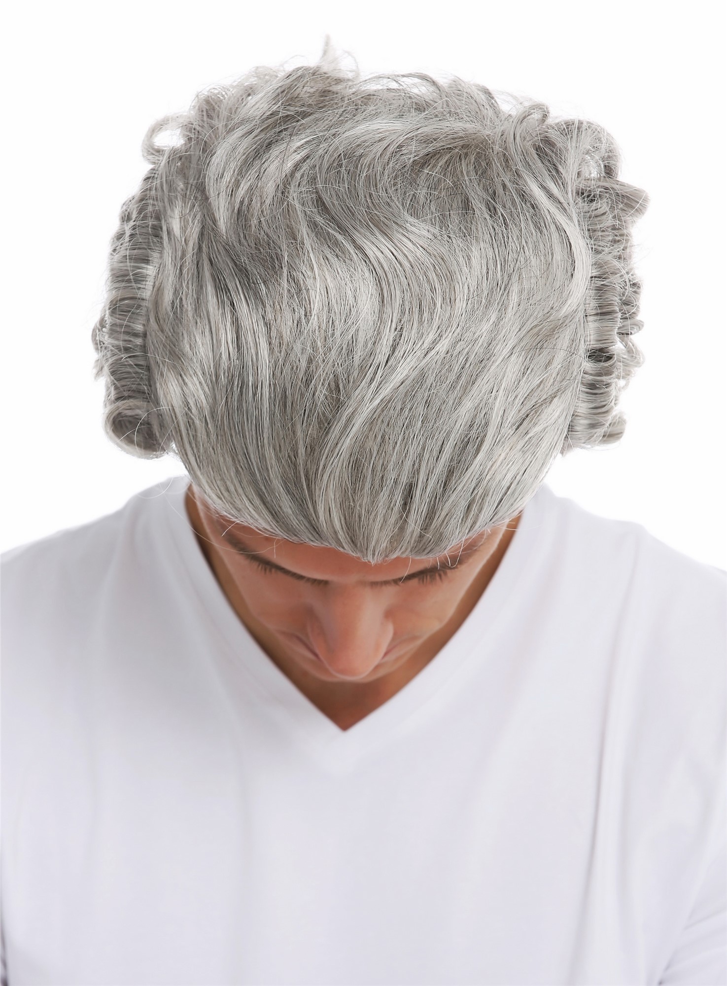 Wig men man historic baroque renaissance aristocrate king gray grey braid VK-31, view 4, WIG ME UP: Your Perücken Online Shop Quality Wigs, Men, silver gray with a small amount of black, wavy, long