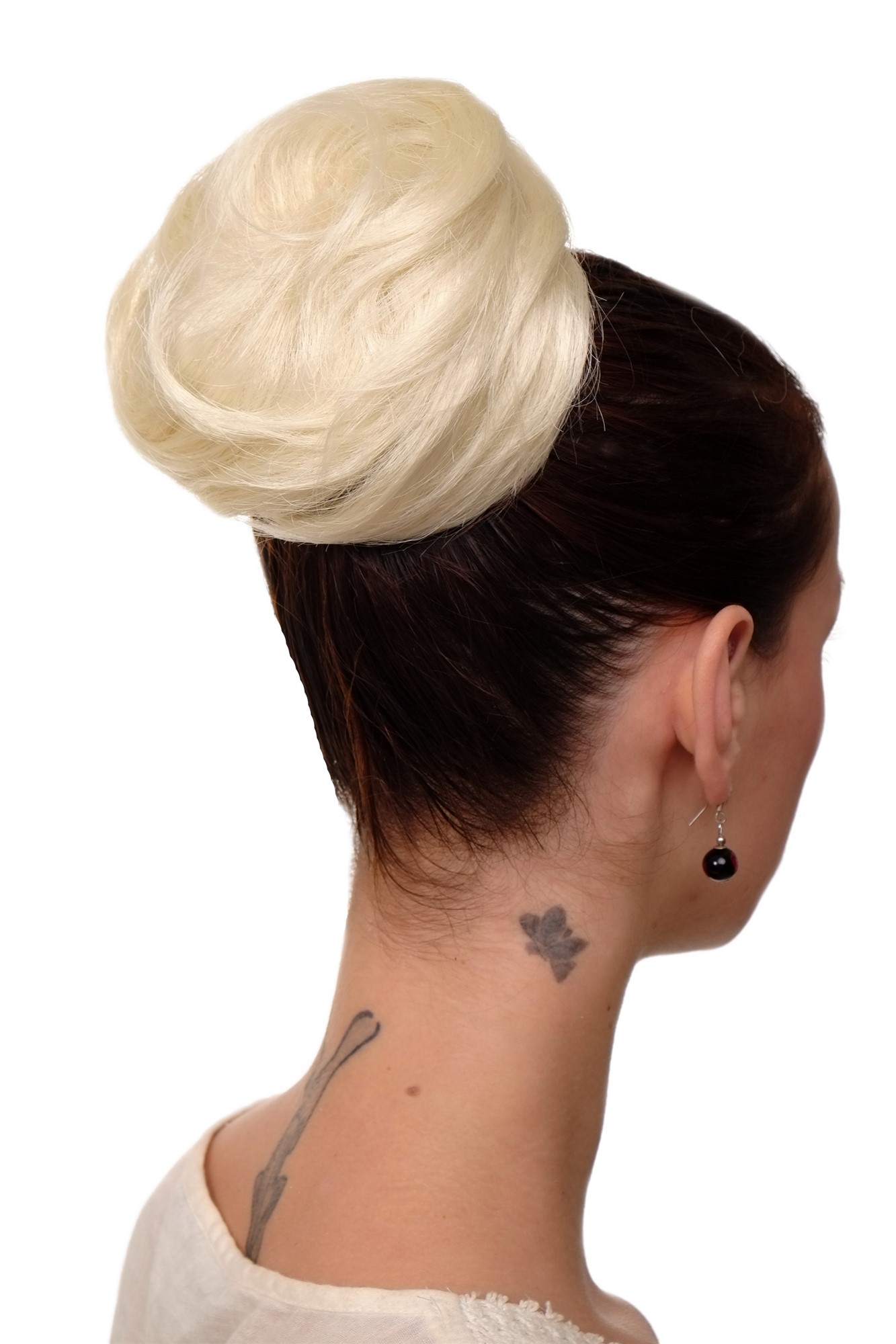 Dutt Haarknoten 60er Vintage Platinblond Modell: NHA-004C, Vorderansicht, WIG ME UP: Ihr Perücken Online Shop glatter Dutt Haarteil Platinblond