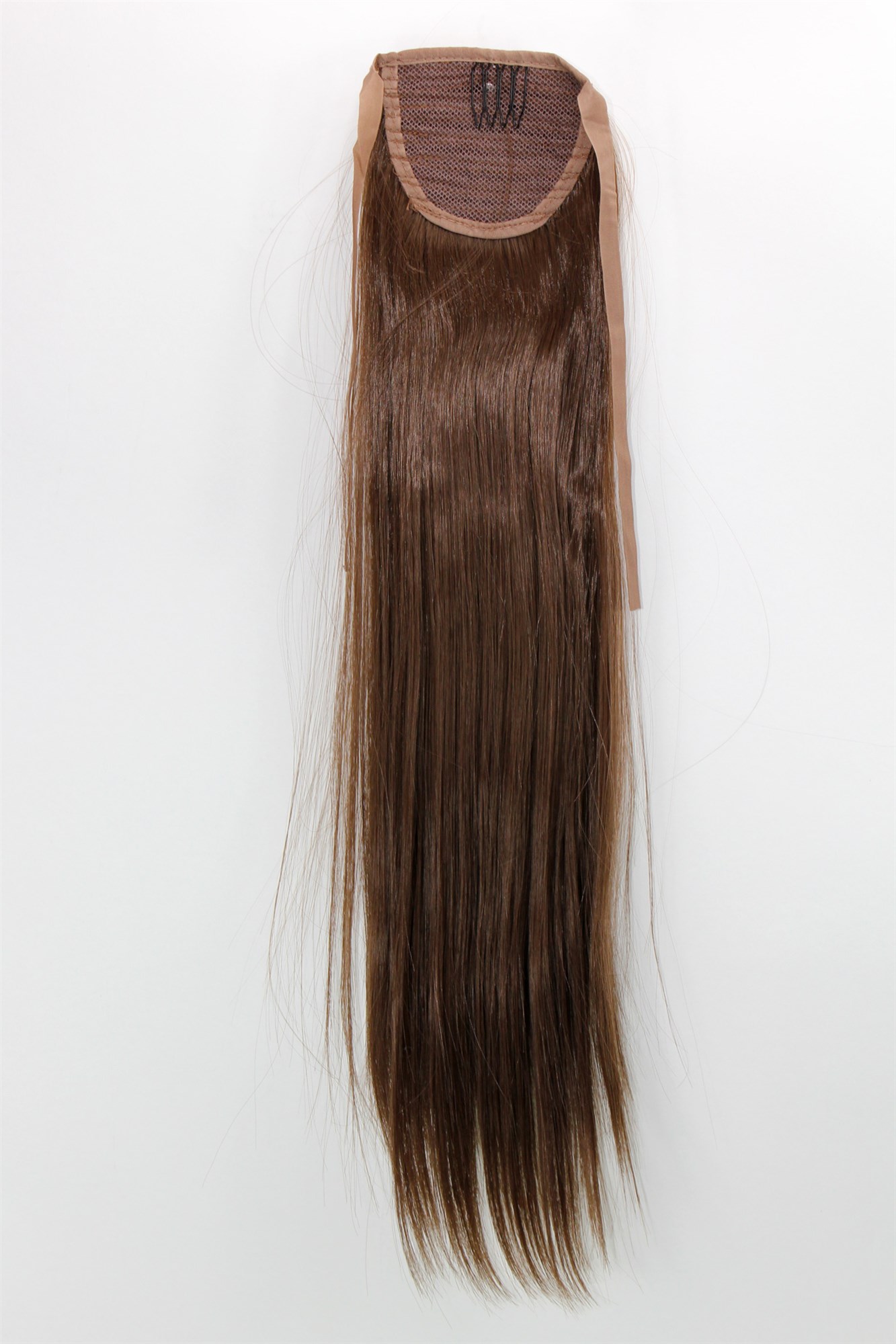YZF-TS18-8 Hairpiece Pontail Pigtail extension slim light straight comb and ribbon medium brown, view 2, WIG ME UP: Your Perücken Online Shop Ponytails, light brown, straight, shoulder-length