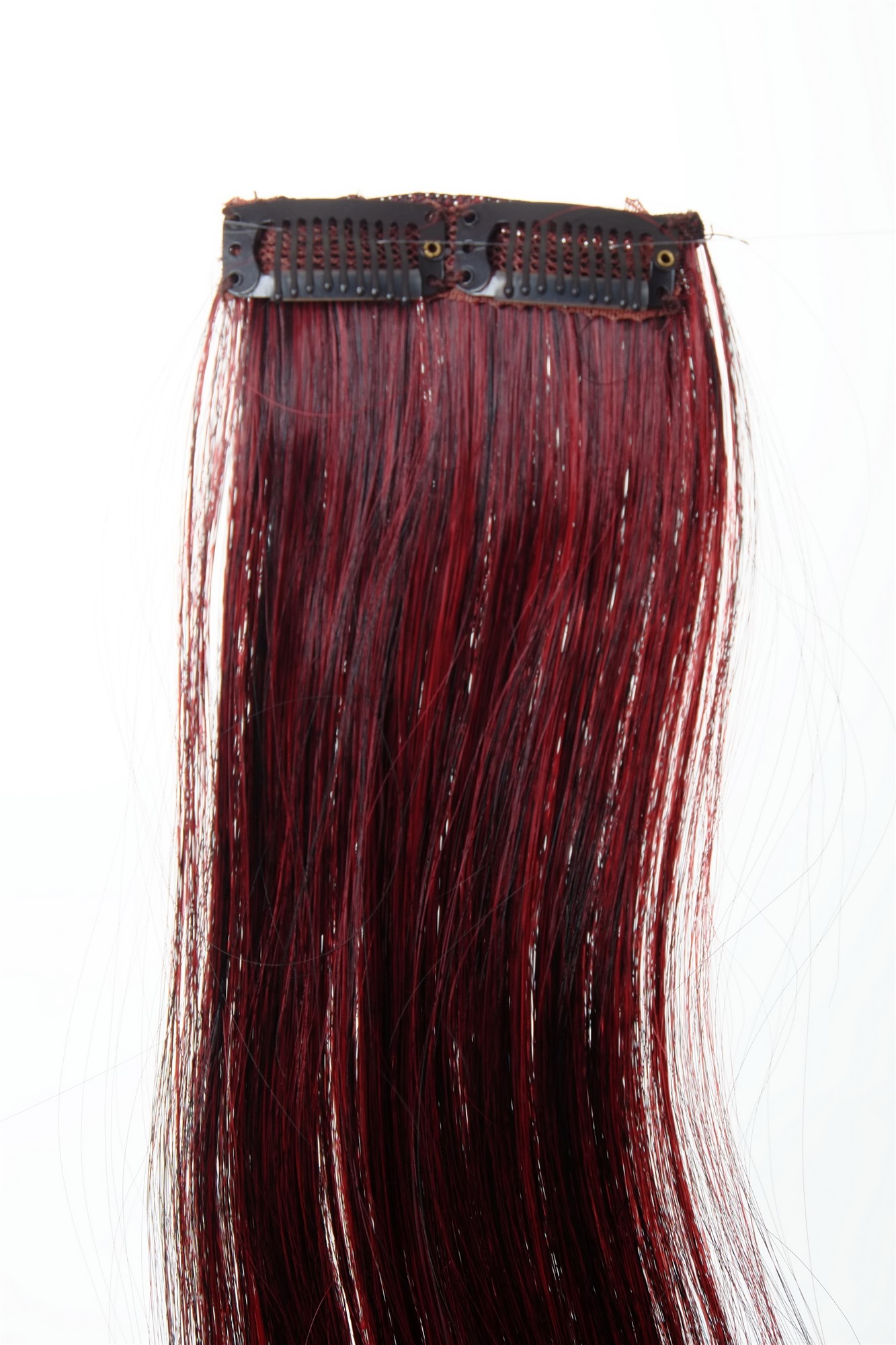 glatte Extensions Tiefschwarz-Feuerrot-Mix 45 cm lang