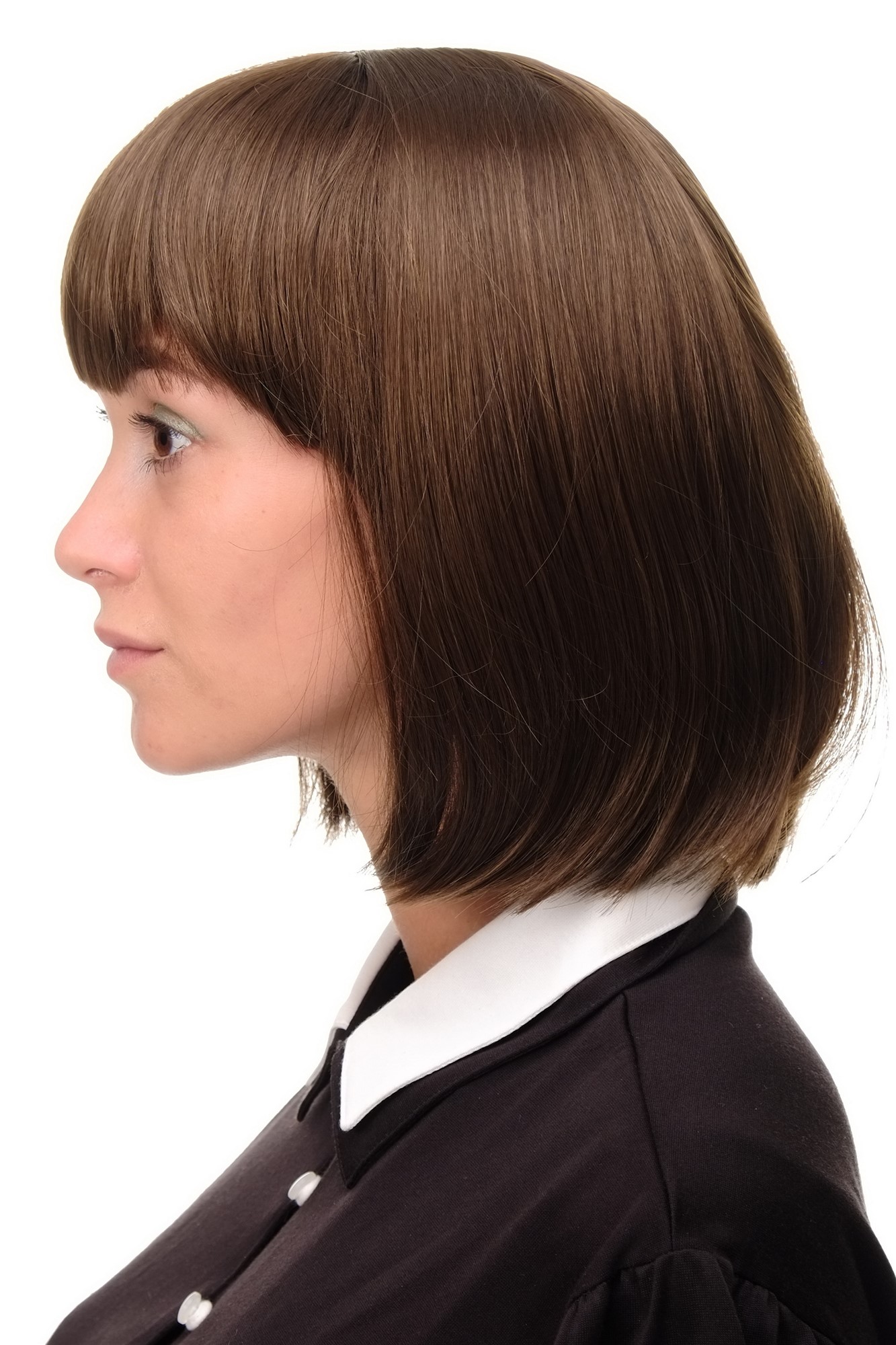 hochwertige Qualitätsperücken, Perücke Damen Bobfrisur Long Bob Pony glatt Mittel-Goldbraun 7803-10, Ansicht 2, WIG ME UP: Ihr Perücken Online Shop glatte Tressen-Perücke mit Kopfhaut-Imitat Mittel-Goldbraun kurze Haare für Damen