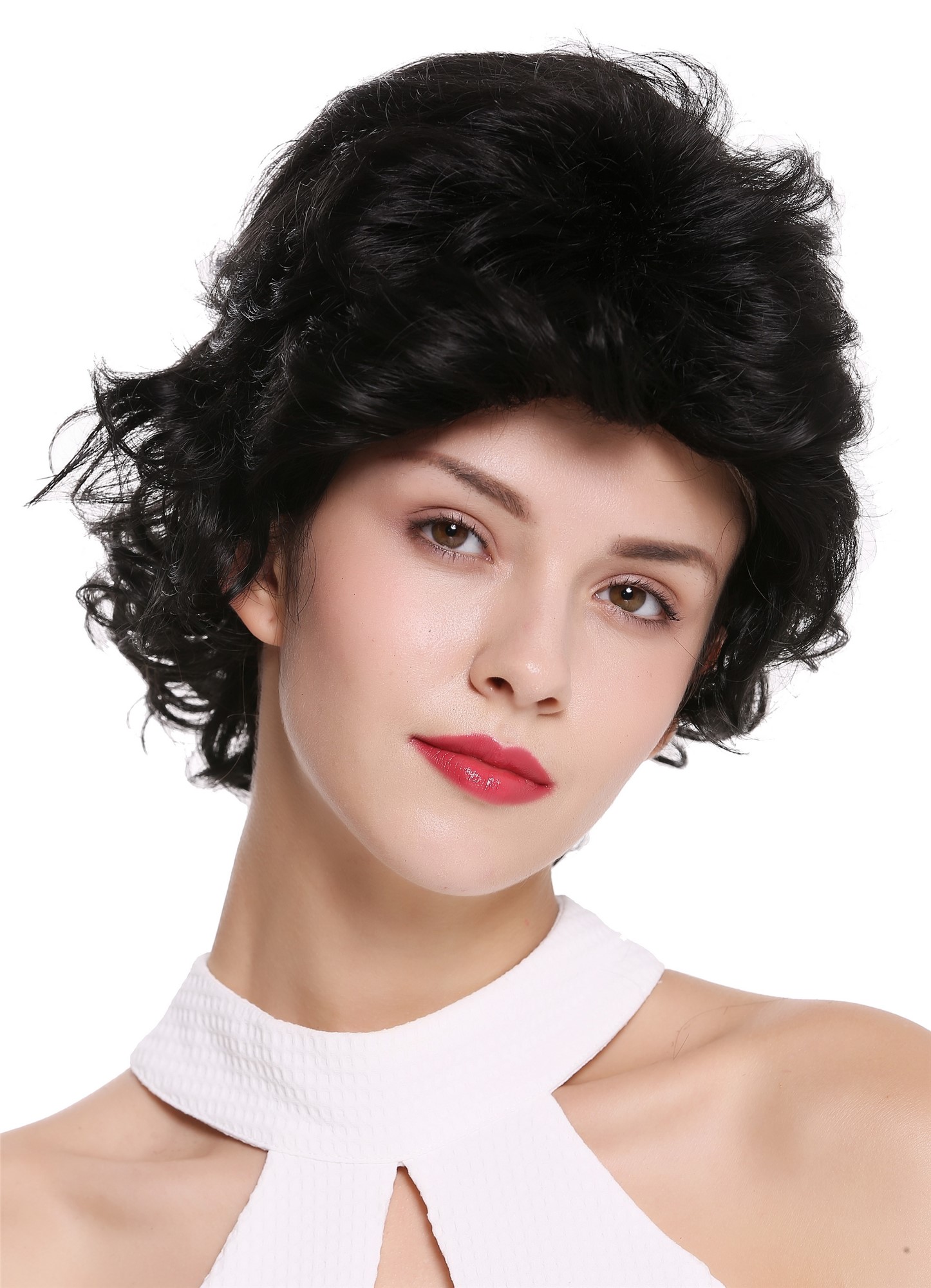 Lady women wig short wild teased voluminous quiff backcombed 80s black M-270, view 2, WIG ME UP: Your Perücken Online Shop Quality Wigs, Ladies, Black, wavy, short