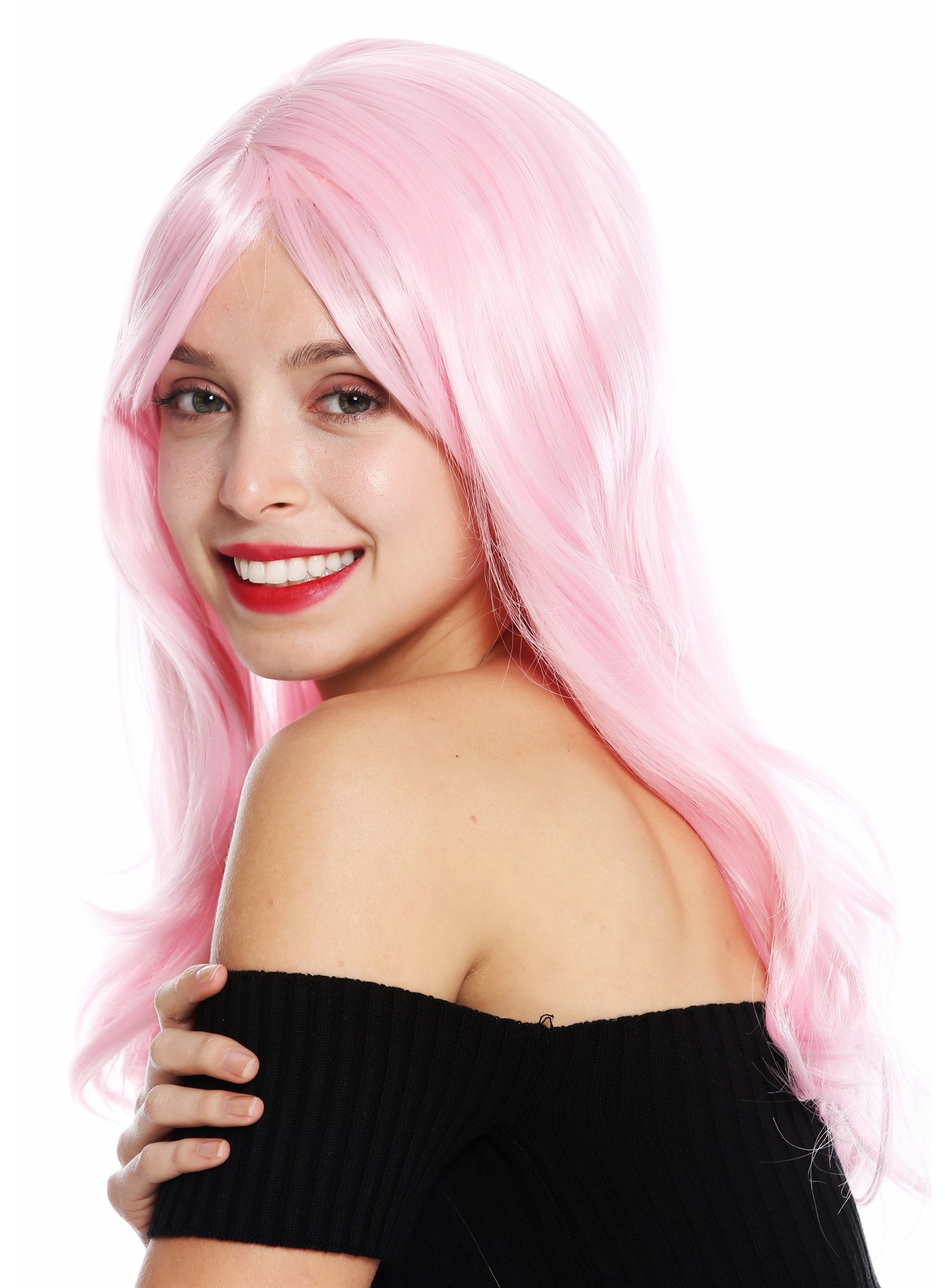 Women's wig lady long slightly waved wavy parted light pink rose GFW2247, view 3, WIG ME UP: Your Perücken Online Shop Quality Wigs, Ladies, light pink, wavy, long
