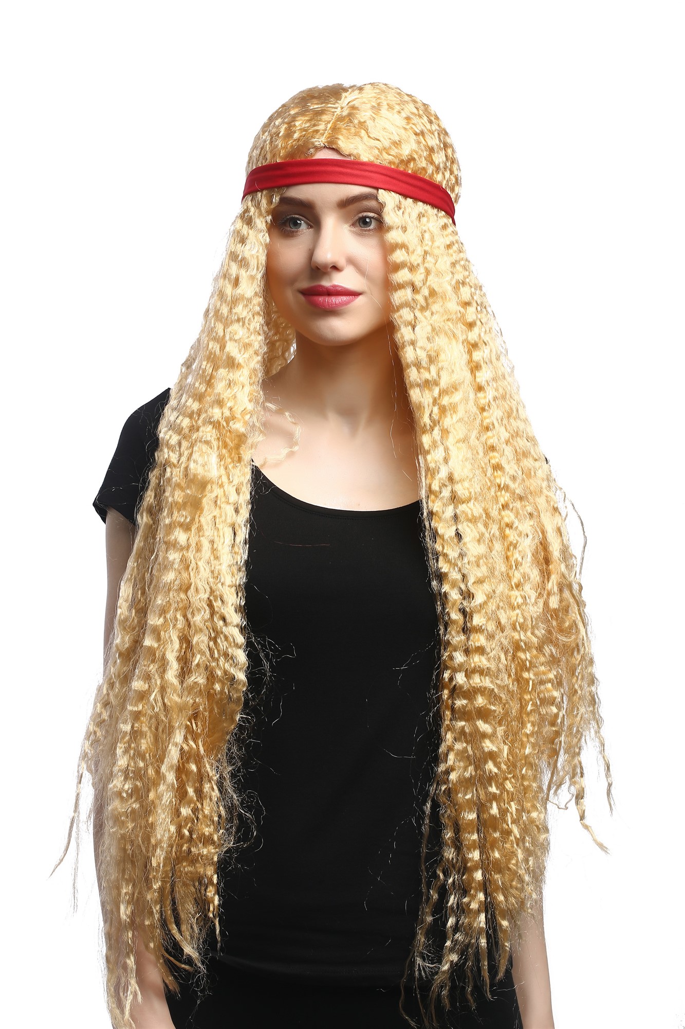 günstige Party Perücke, Perücke Goldblond Superlang Gekreppt Hippie 90783-ZA02A, Ansicht 2, WIG ME UP: Ihr Perücken Online Shop wellige Party Perücke Blond sehr lange Haare für Damen