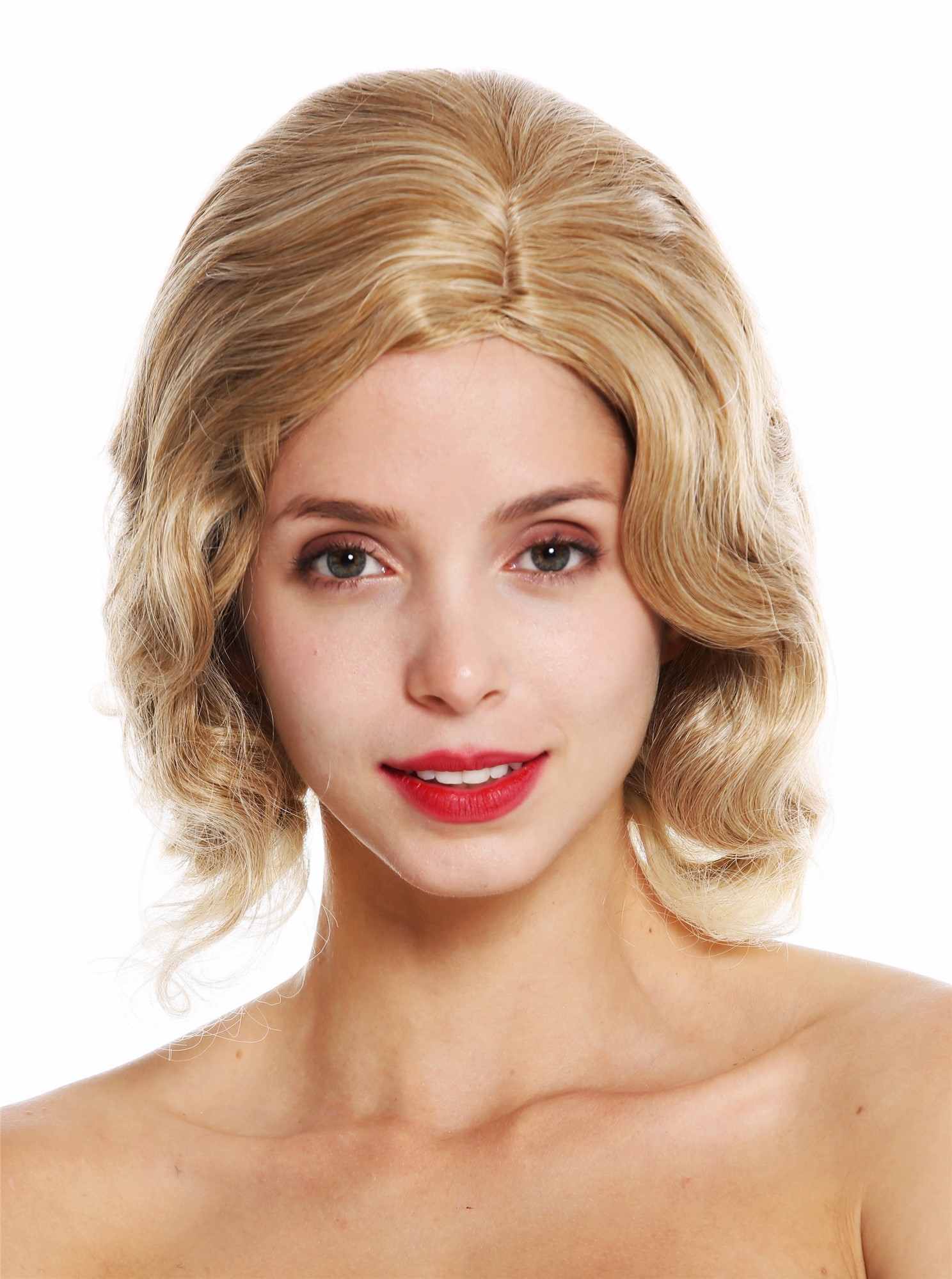 hochwertige Qualitätsperücken, Perücke 20er Mittelscheitel wellig Swing Blond Mix GFW1726-27T613, Ansicht 2, WIG ME UP: Ihr Perücken Online Shop wellige Tressen-Perücke mit Kopfhaut-Imitat Blond-Mix kurze Haare für Damen