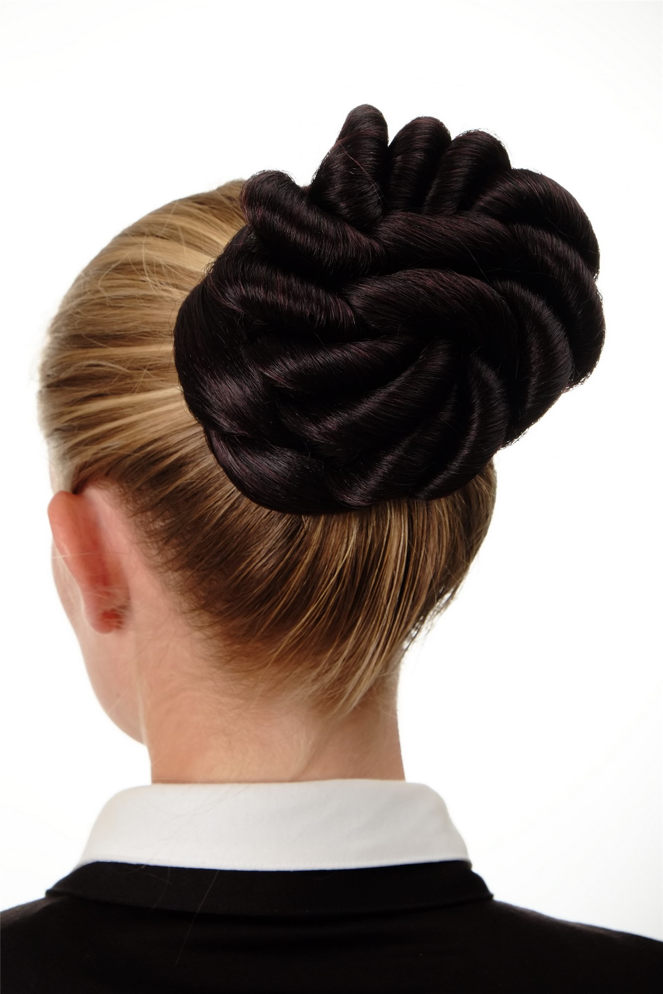 Dutt Haarknoten geflochten große Locken Schwarz-Rot-Mix N794-1SP99J, Ansicht 2, WIG ME UP: Ihr Perücken Online Shop geflochtener Dutt Haarteil Tiefschwarz-Auberginenrot-Mix