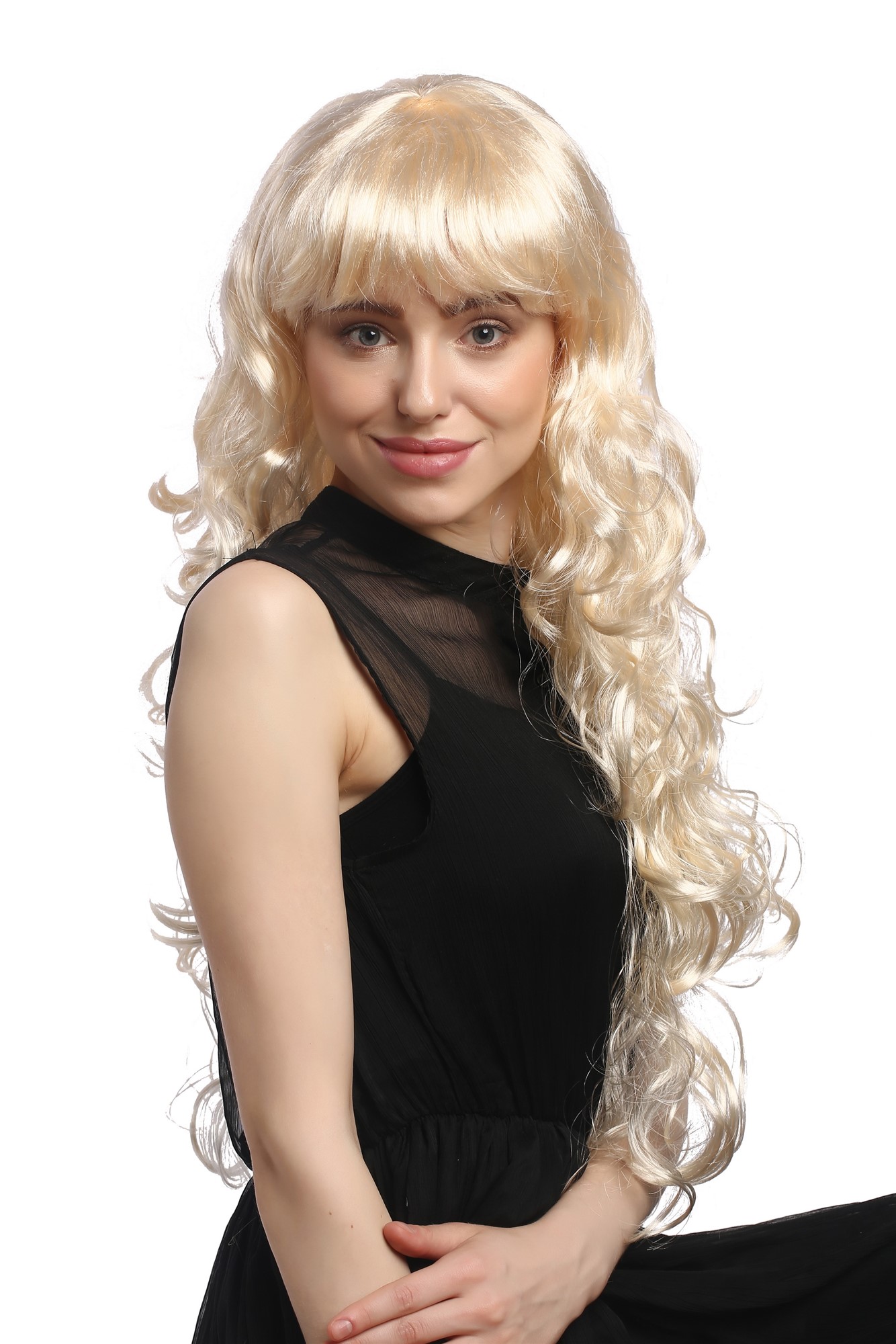 günstige Party Perücke, Perücke Lang Helles Blond Locken Pony 1644-P88, Ansicht 3, WIG ME UP: Ihr Perücken Online Shop wellige Party Perücke Blond sehr lange Haare für Damen