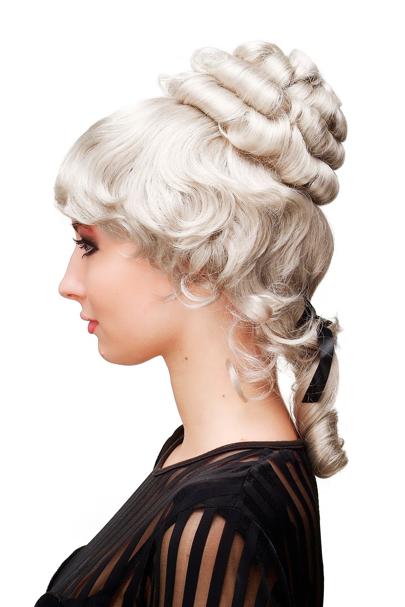 hochwertige Qualitätsperücken, Perücke Turmfrisur Barock Grau L.COLONIAL.Lady-101, Ansicht 2, WIG ME UP: Ihr Perücken Online Shop lockige Tressen-Perücke Grau schulterlange Haare für Damen