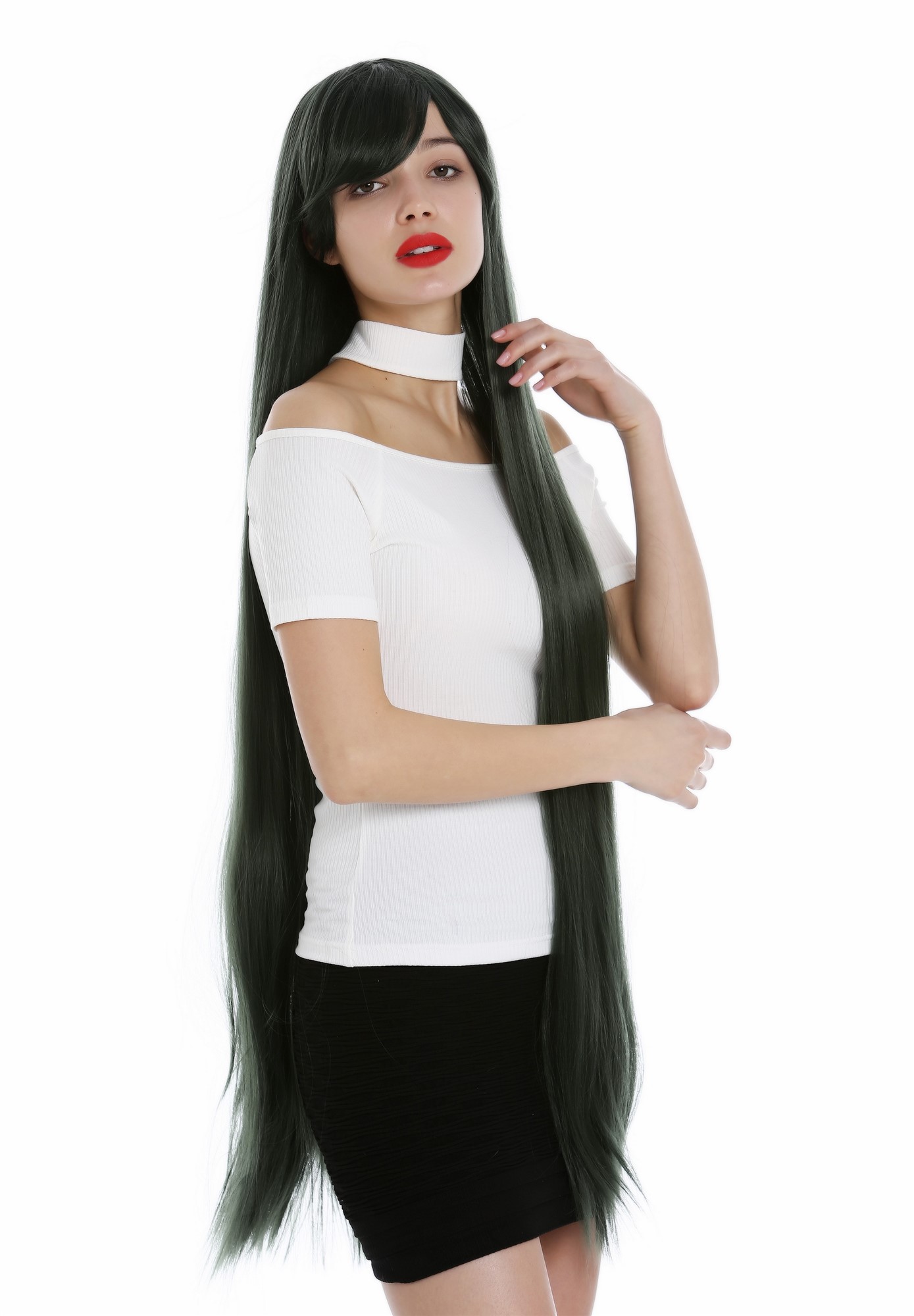 Lady Women Cosplay wig very long sleek look dark green YZF-0826, view 6, WIG ME UP: Your Perücken Online Shop Quality Wigs, Ladies, dark green, straight, very long